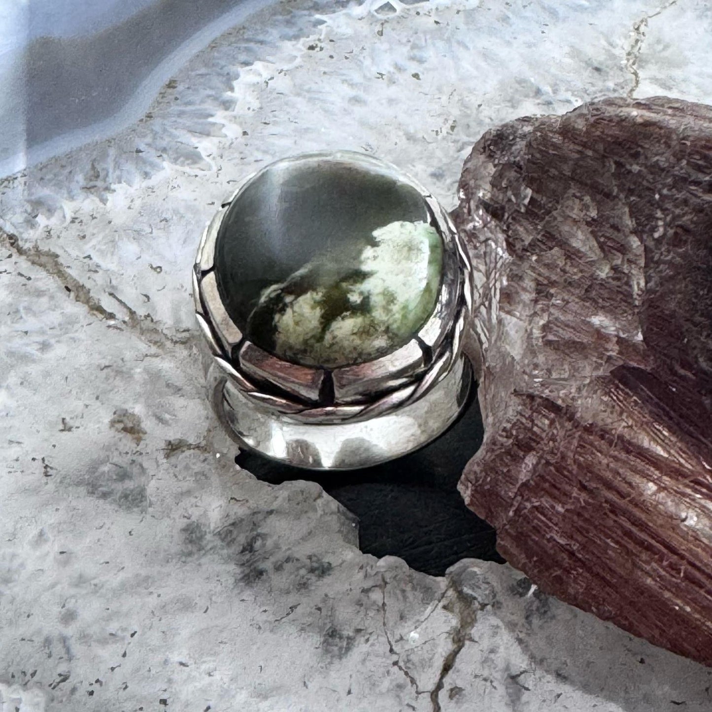 Sterling Silver Southwestern Style Oval Chrome Chalcedony Ring Size 7 For Women