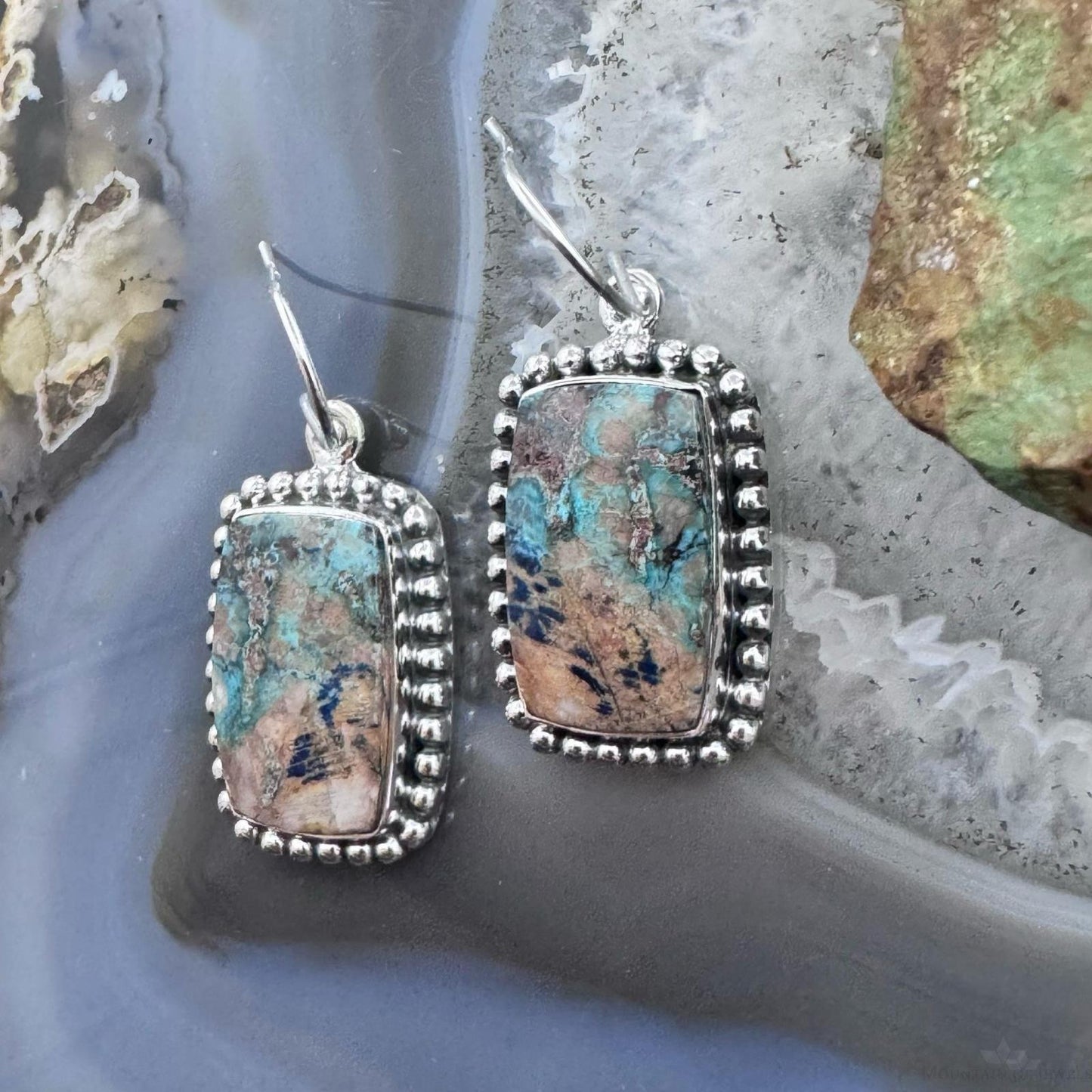 Sterling Southwestern Style Rectangle Shattuckite Dangle Earrings For Women