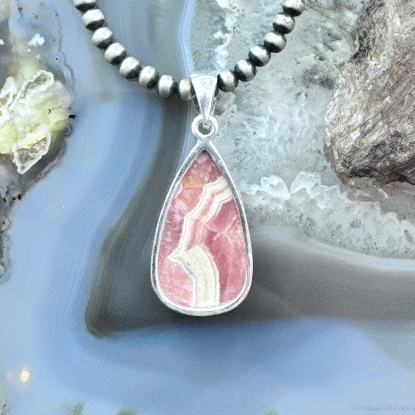 Sterling Silver Southwestern Style Teardrop Rhodochrosite Pendant For Women
