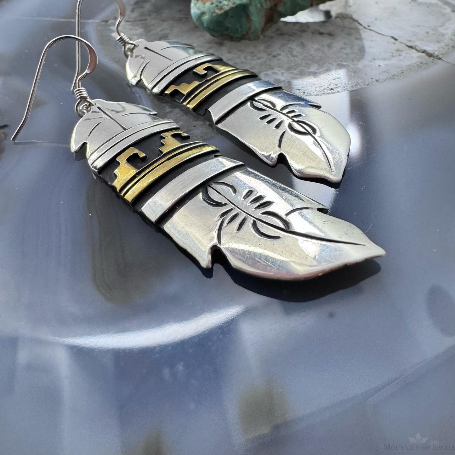 Tommy & Rosita Singer Sterling Silver & Gold Filled Feather Dangle Earrings For Women