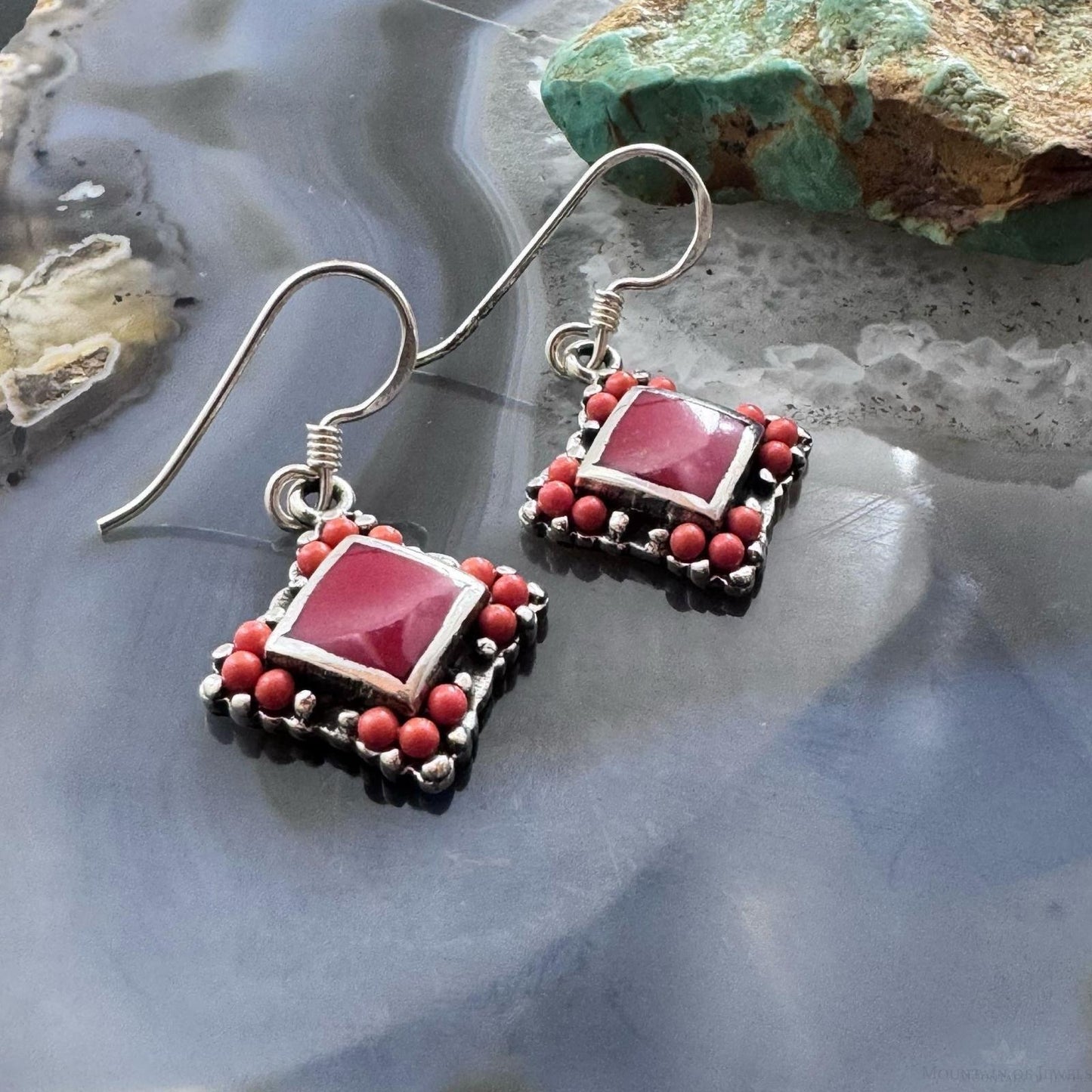 Sterling Silver Southwestern Style Red Gemstone Tiny Dangle Earrings For Women