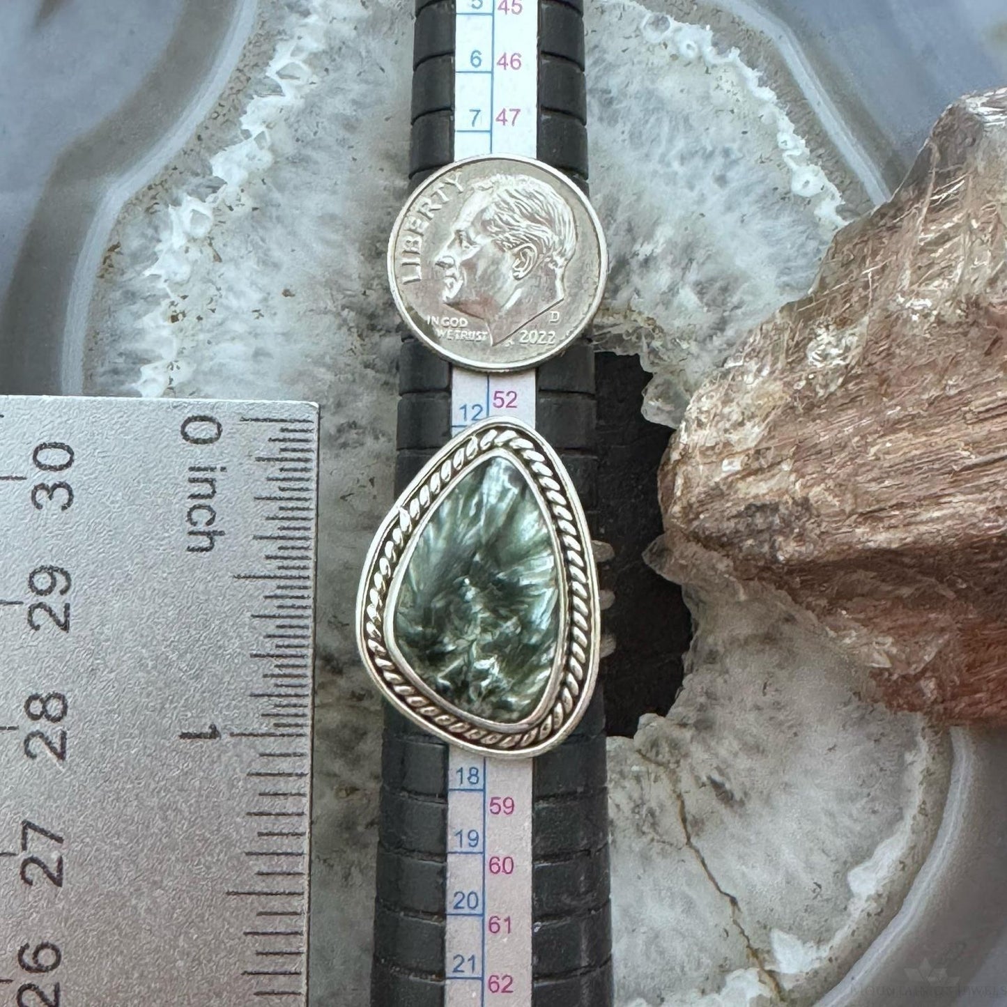 Sterling Silver Southwestern Style Teardrop Serpentine Ring Size 7.5 For Women