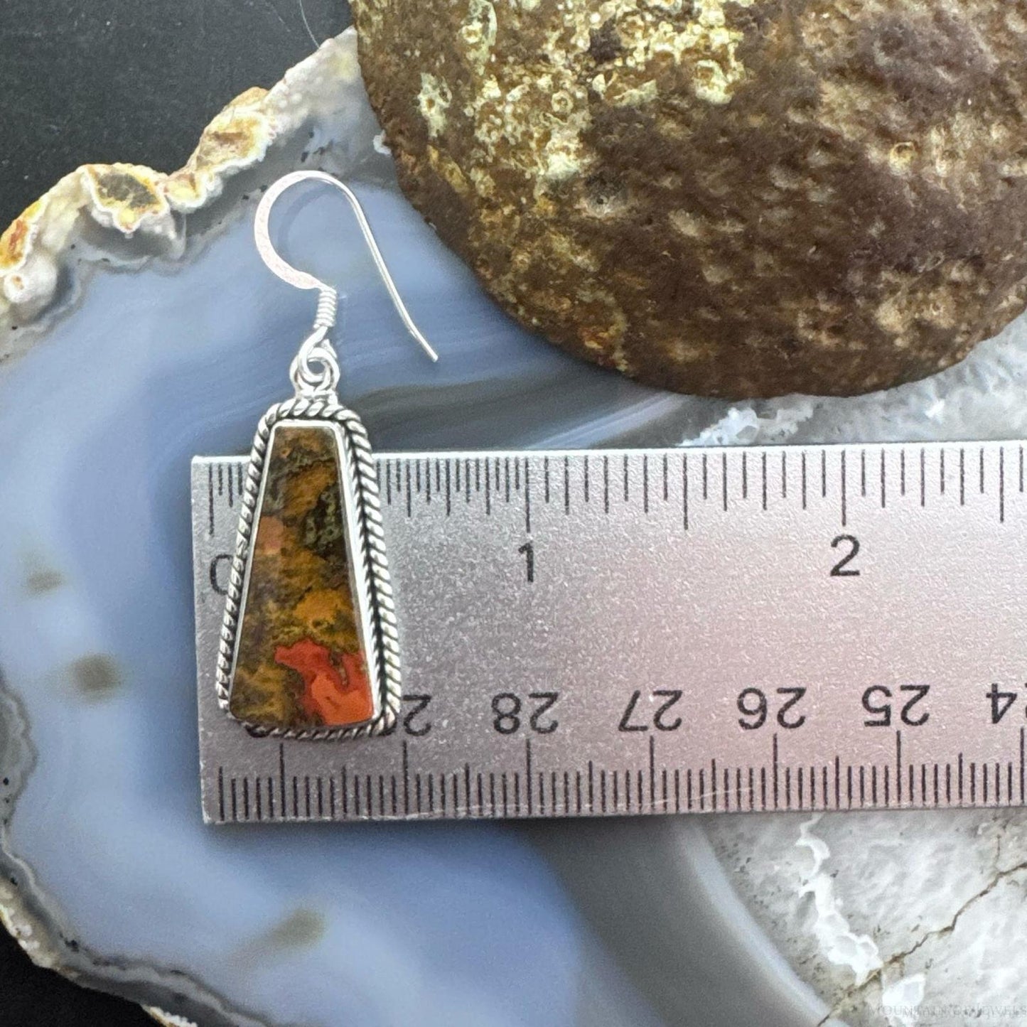 Sterling Silver Southwestern Style Trapezoid Moroccan Seam Agate Dangle Earrings For Women