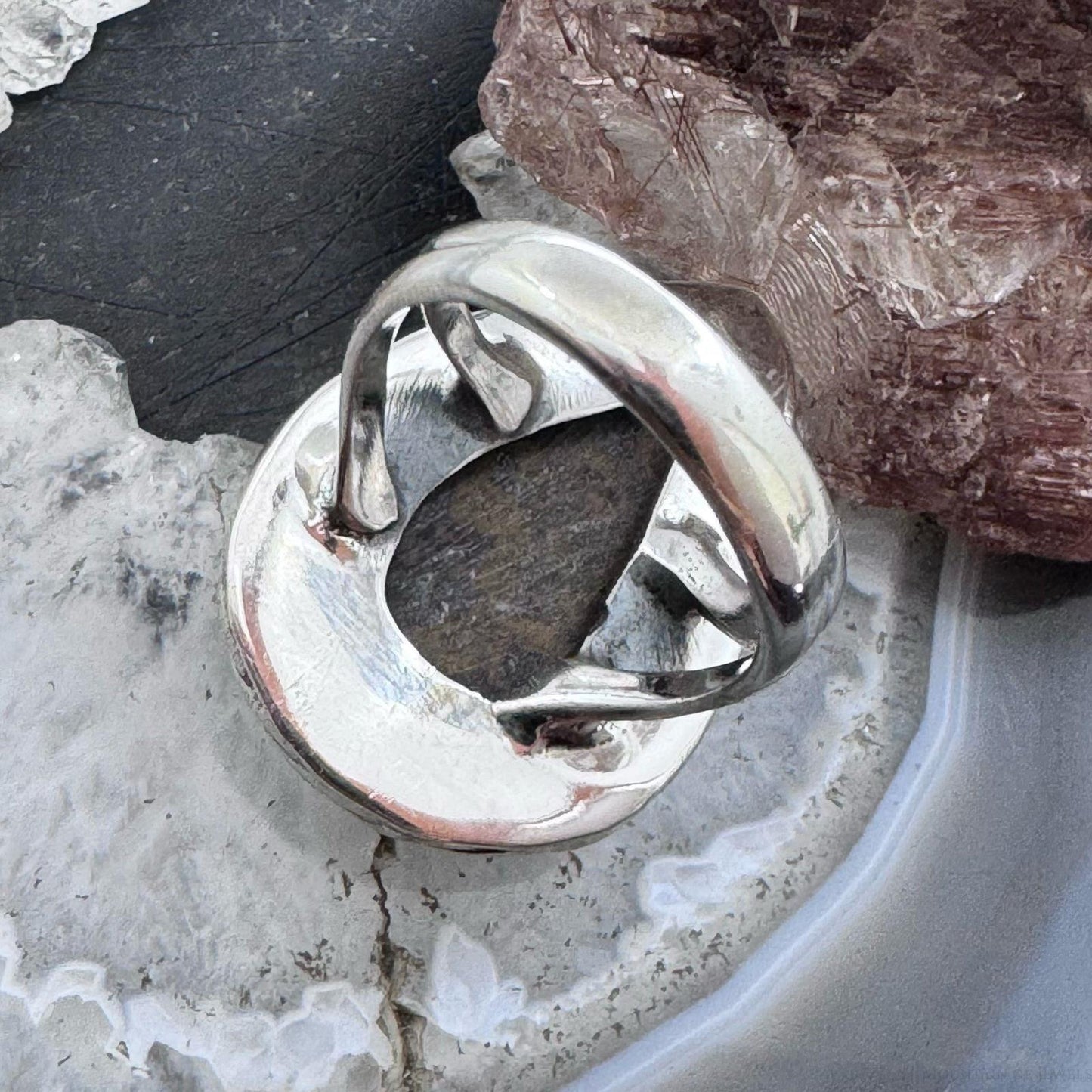Sterling Southwestern Style Teardrop Moroccan Seam Agate Ring Size 6.5 For Women