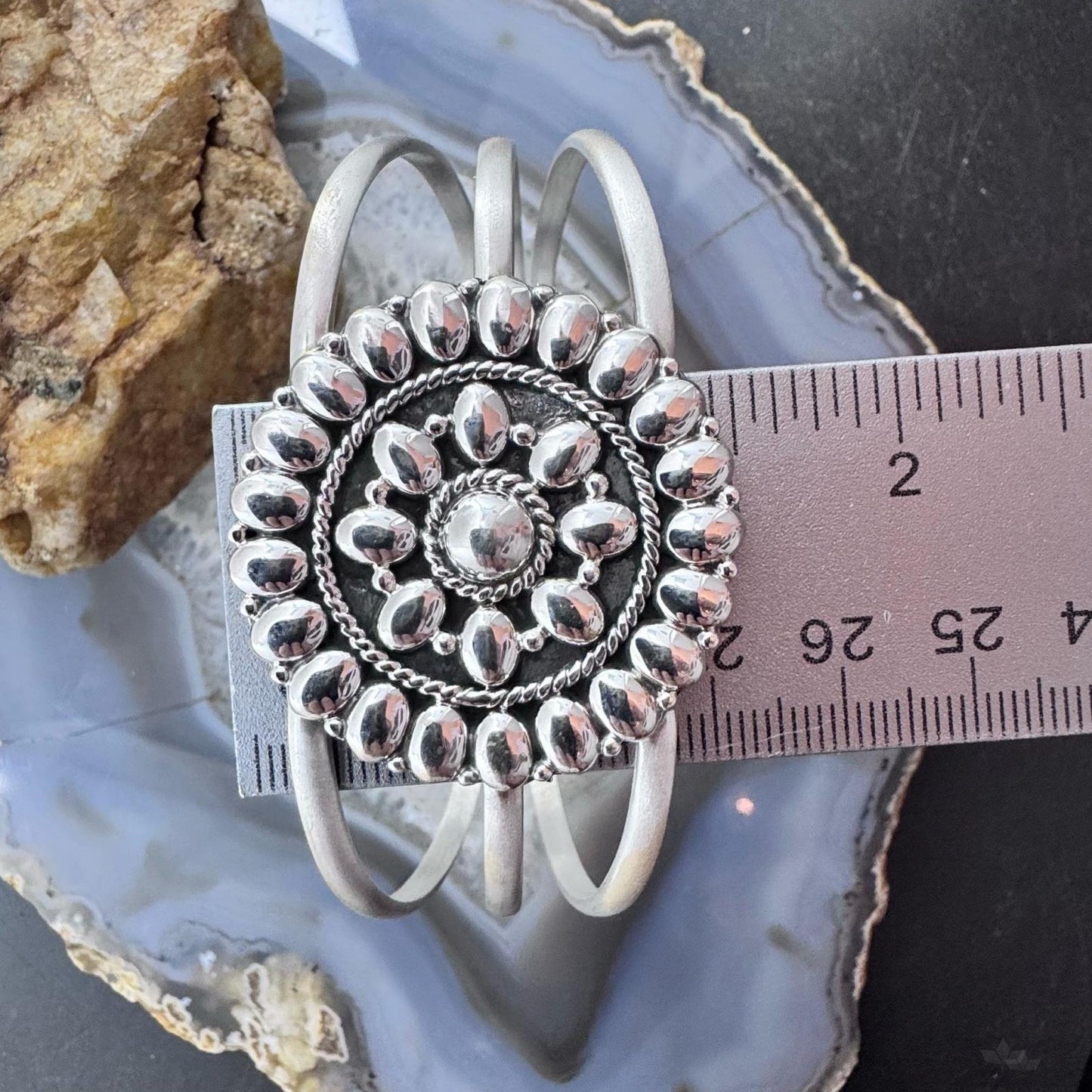 Sterling Silver Southwestern Style Flower Cluster Split Shank Bracelet For Women