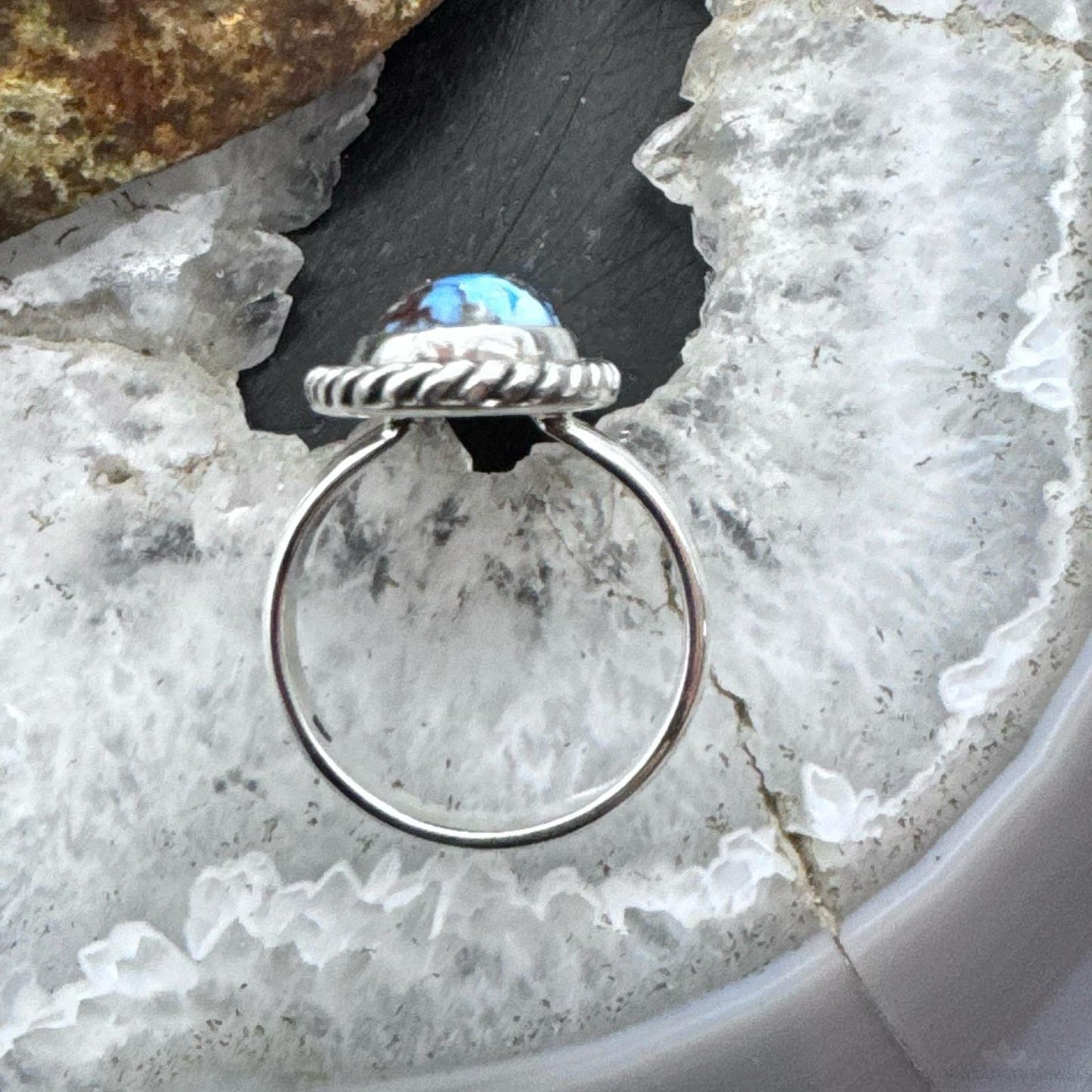 Sterling Silver Southwestern Style Oval Golden Hill Turquoise Ring Size 9.5 For Women