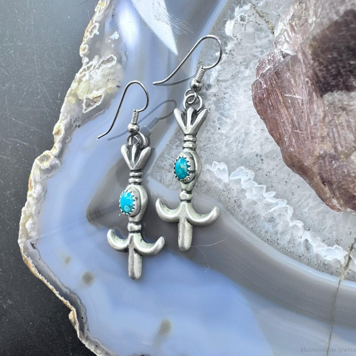 Arthur J. Williams Native American Sterling Silver Turquoise Dangle Earrings For Women