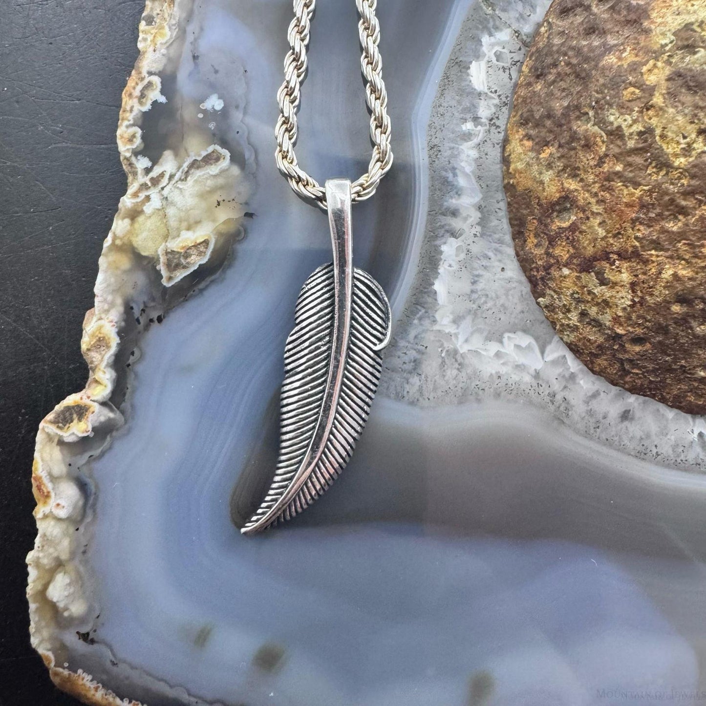 Sterling Silver Southwestern Style Engraved Feather Unisex Pendant