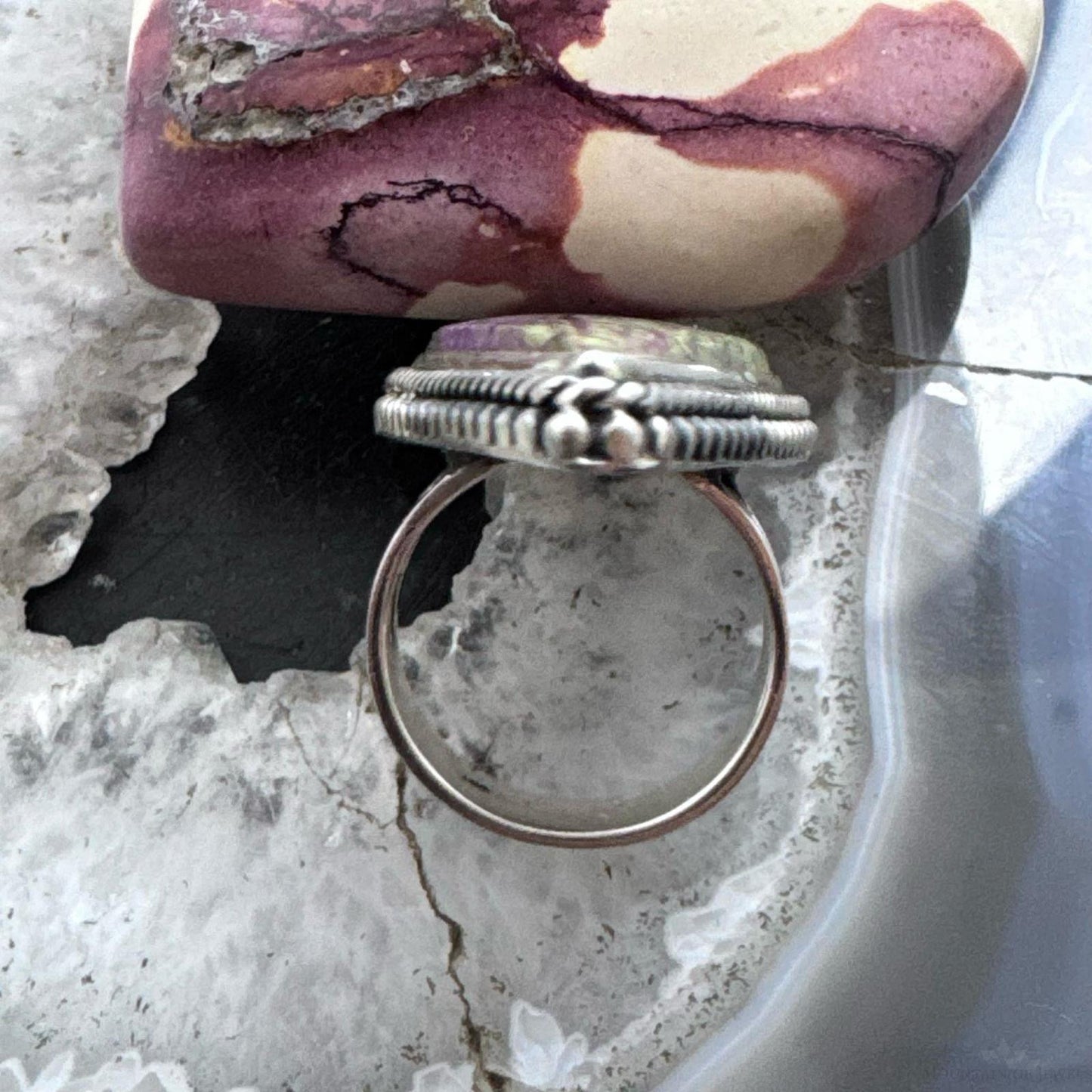 Sterling Silver Southwestern Style Teardrop Purpurite Ring Size 8 For Women