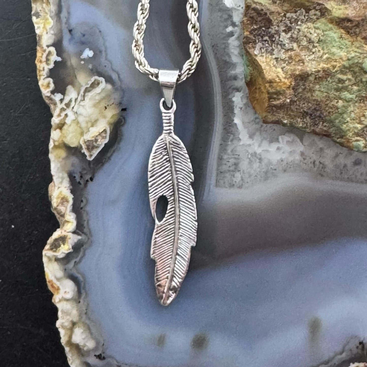 Sterling Silver Southwestern Style Feather Unisex Pendant For Women