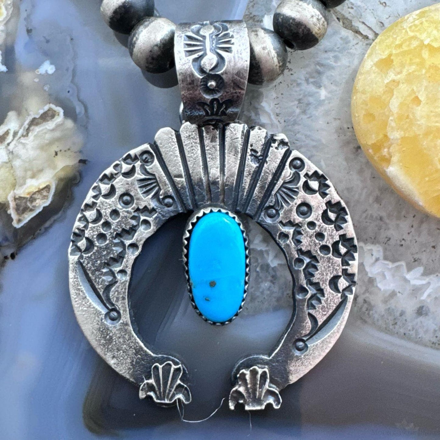 Eva & Linberg Billah Sterling Silver Oval Turquoise Stamped Unisex Naja Pendant
