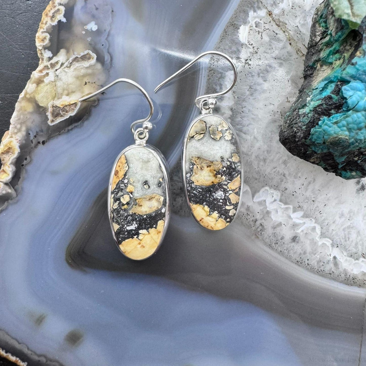 Sterling Silver Southwestern Style Oval Maligano Jasper Dangle Earrings For Women