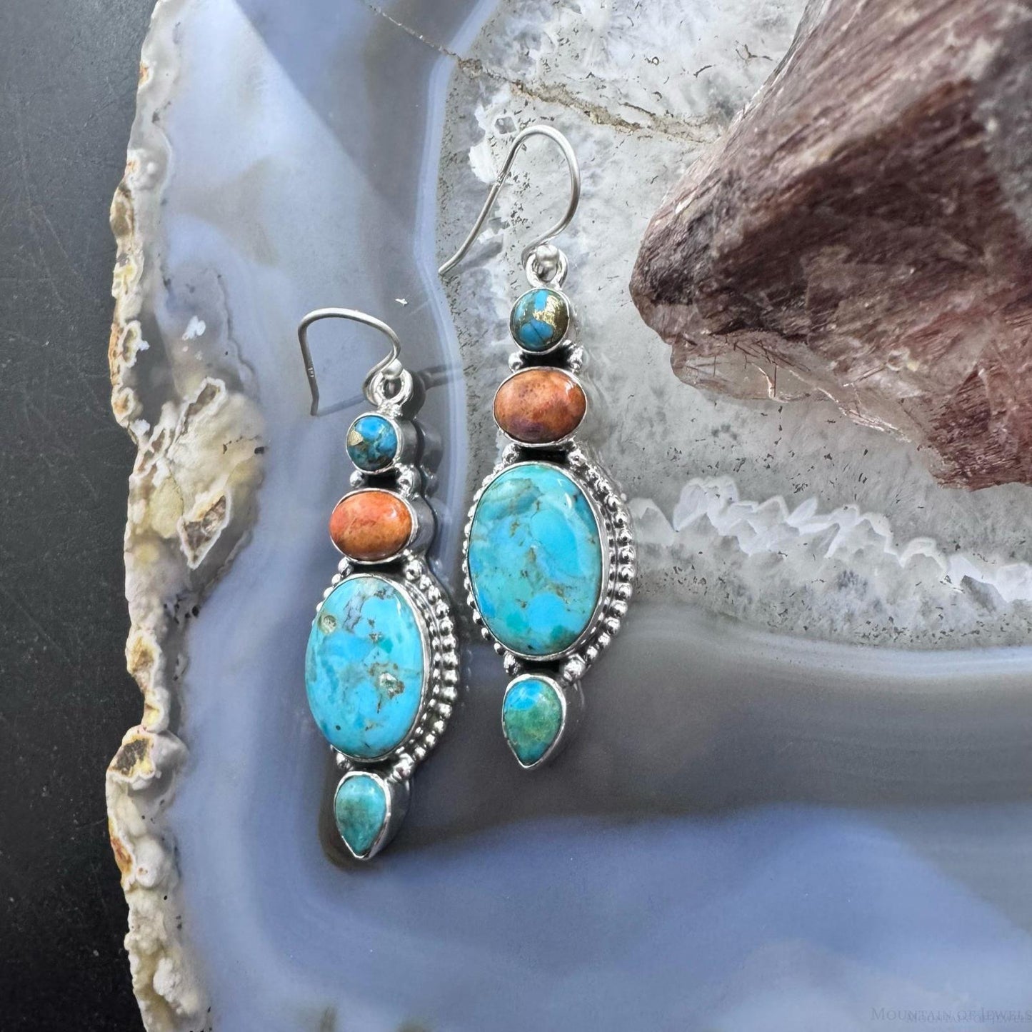 Sterling Southwestern Style Multistone Cluster Dangle Earrings For Women #6