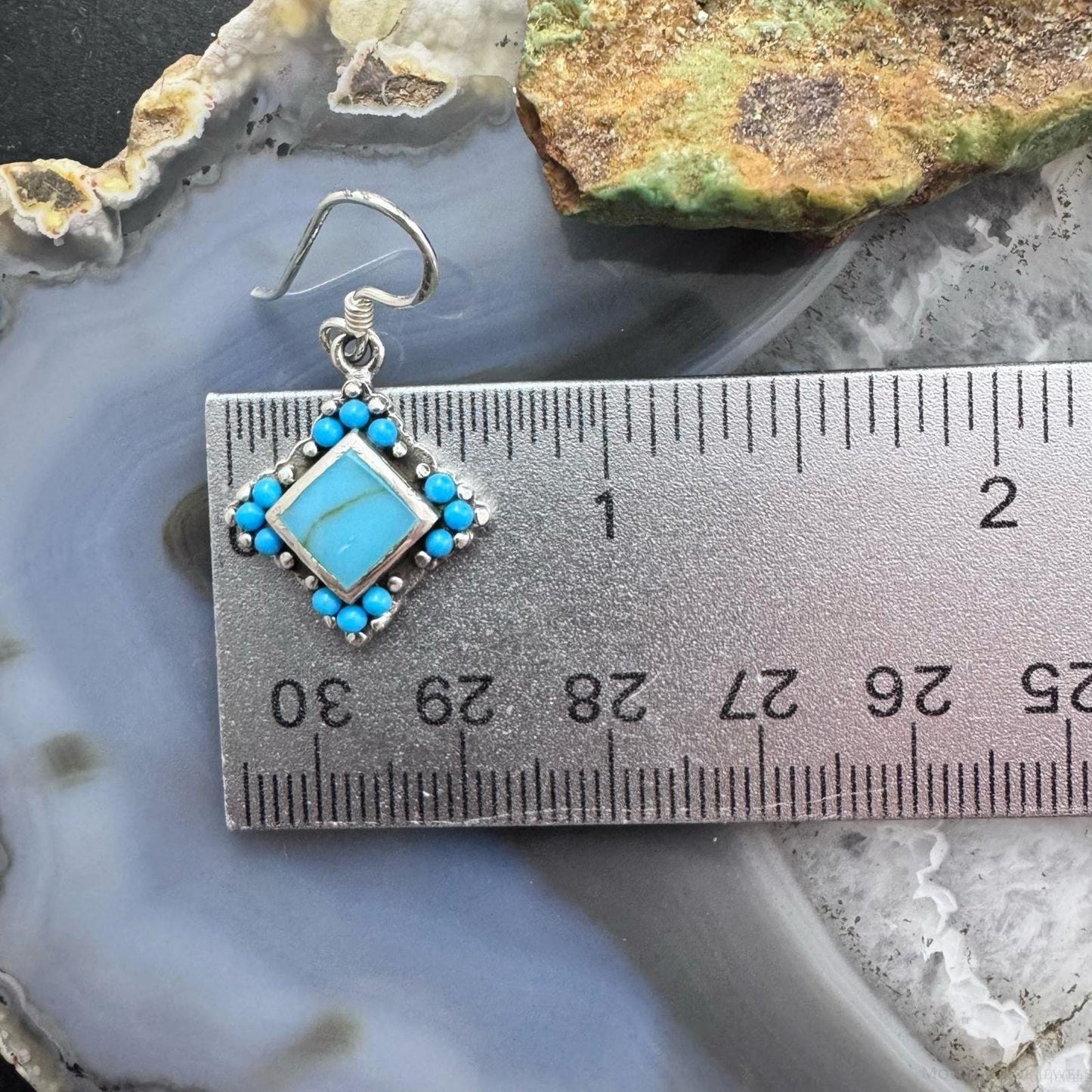 Sterling Silver Southwestern Style Turquoise Tiny Dangle Earrings For Women