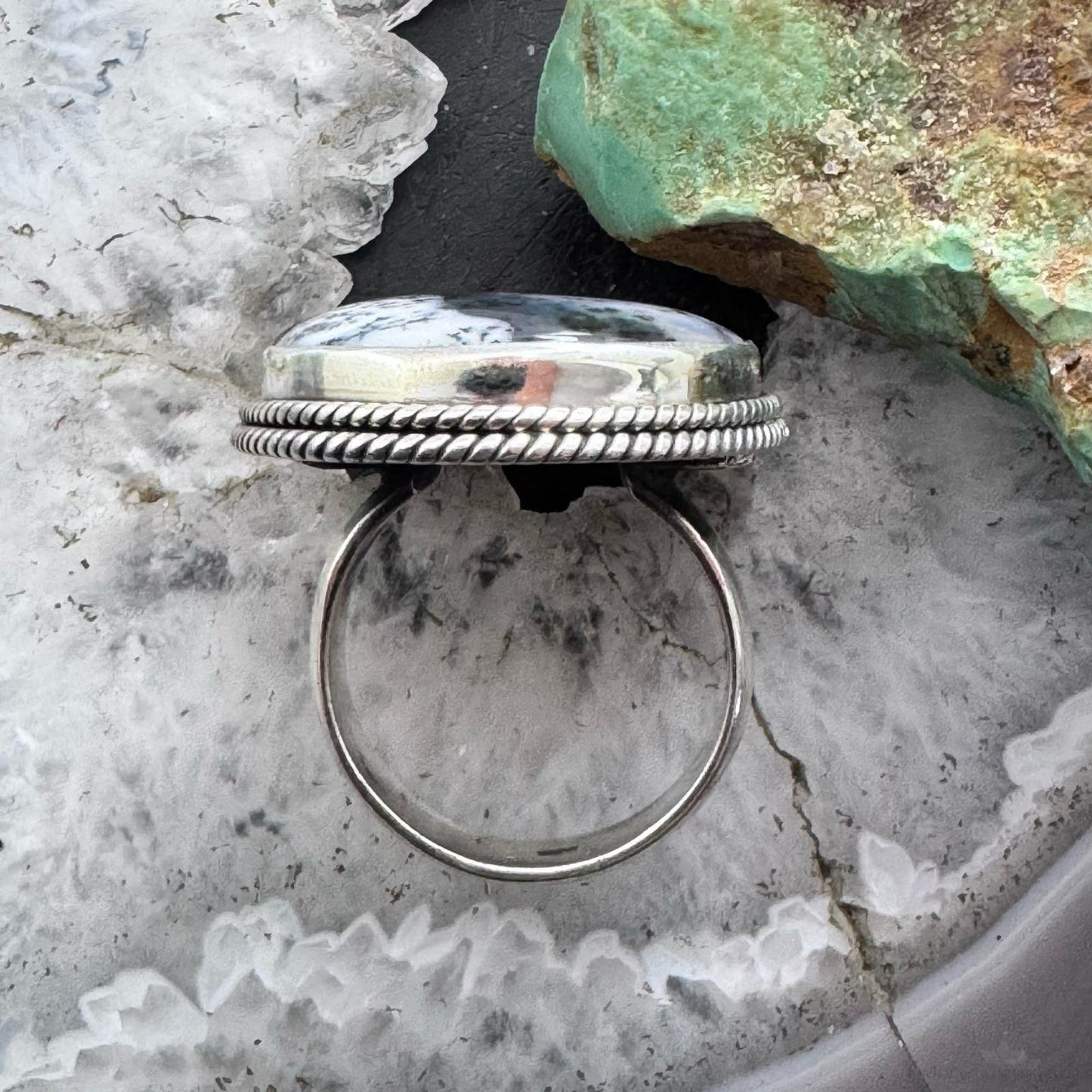 Sterling Silver Southwestern Style Oval Dendrite Decorated Ring Size 8 For Women