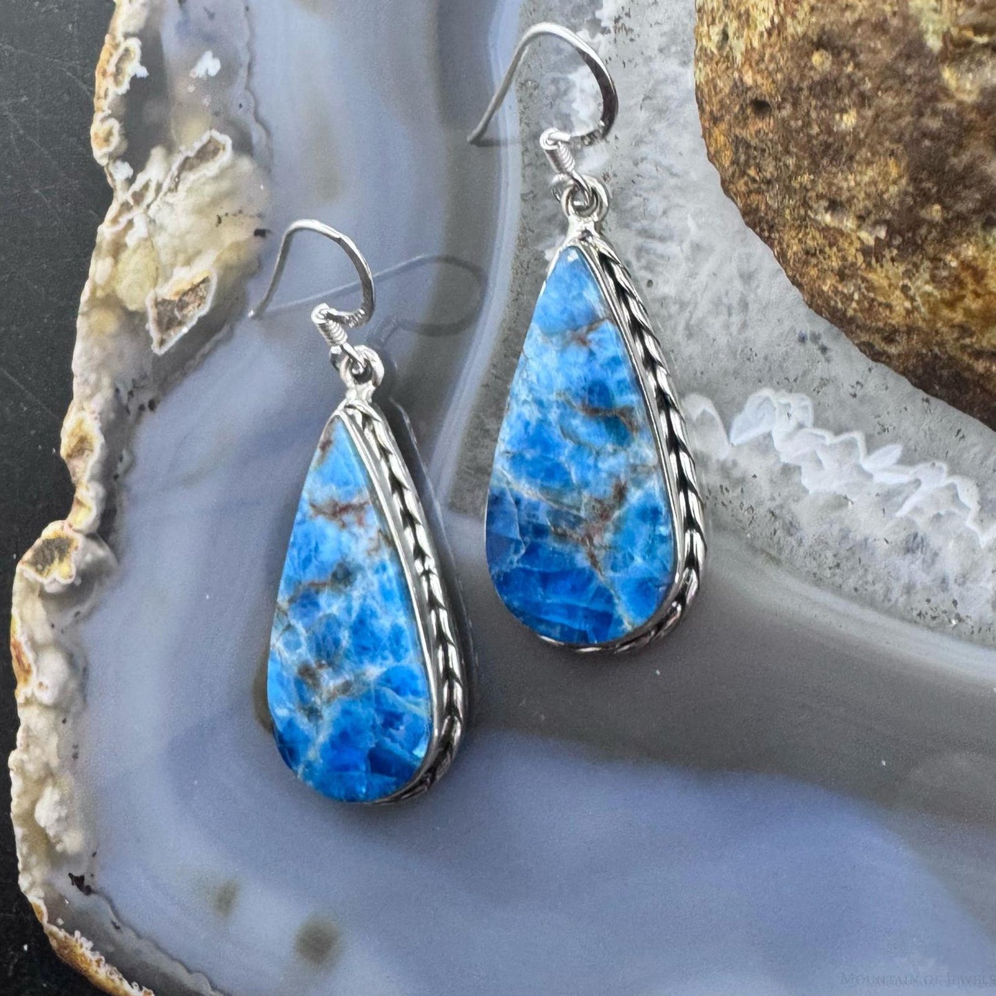 Sterling Silver Southwestern Style Apatite Teardrop Dangle Earrings For Women