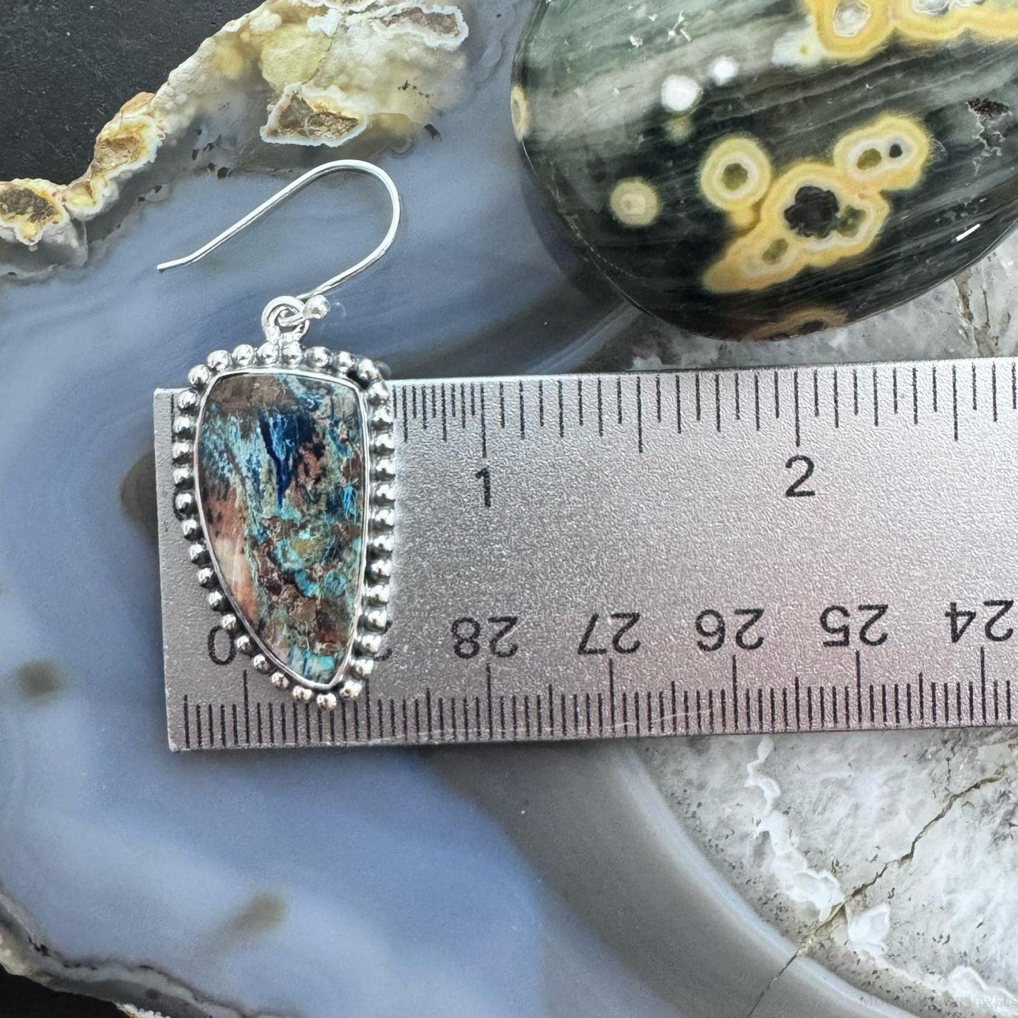 Sterling Silver Southwestern Style Triangle Shattuckite Dangle Earrings For Women #1