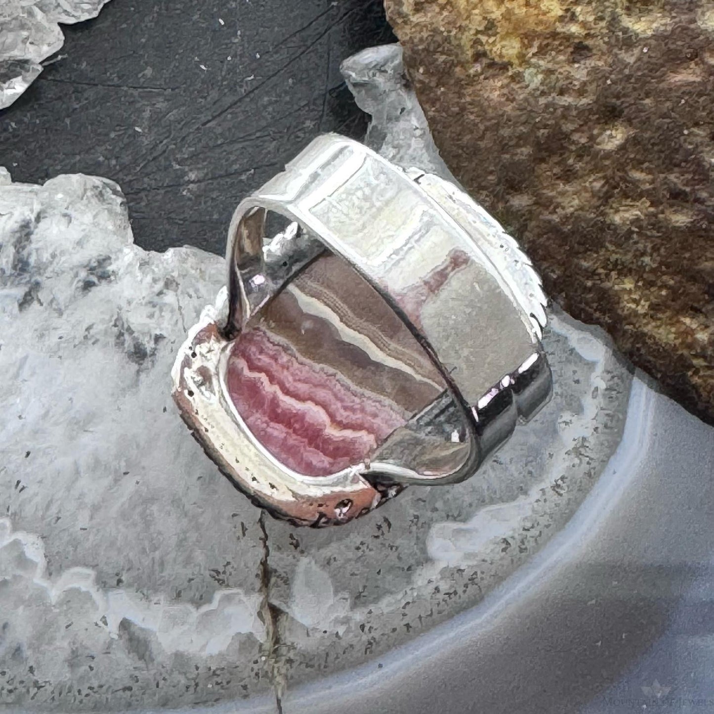 Sterling Silver Southwestern Style Rhodochrosite Bar Ring Size 8.5 For Women