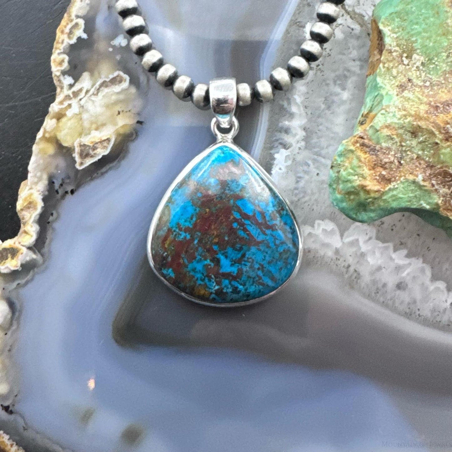 Sterling Silver Southwestern Style Wide Teardrop Chrysocolla Pendant For Women