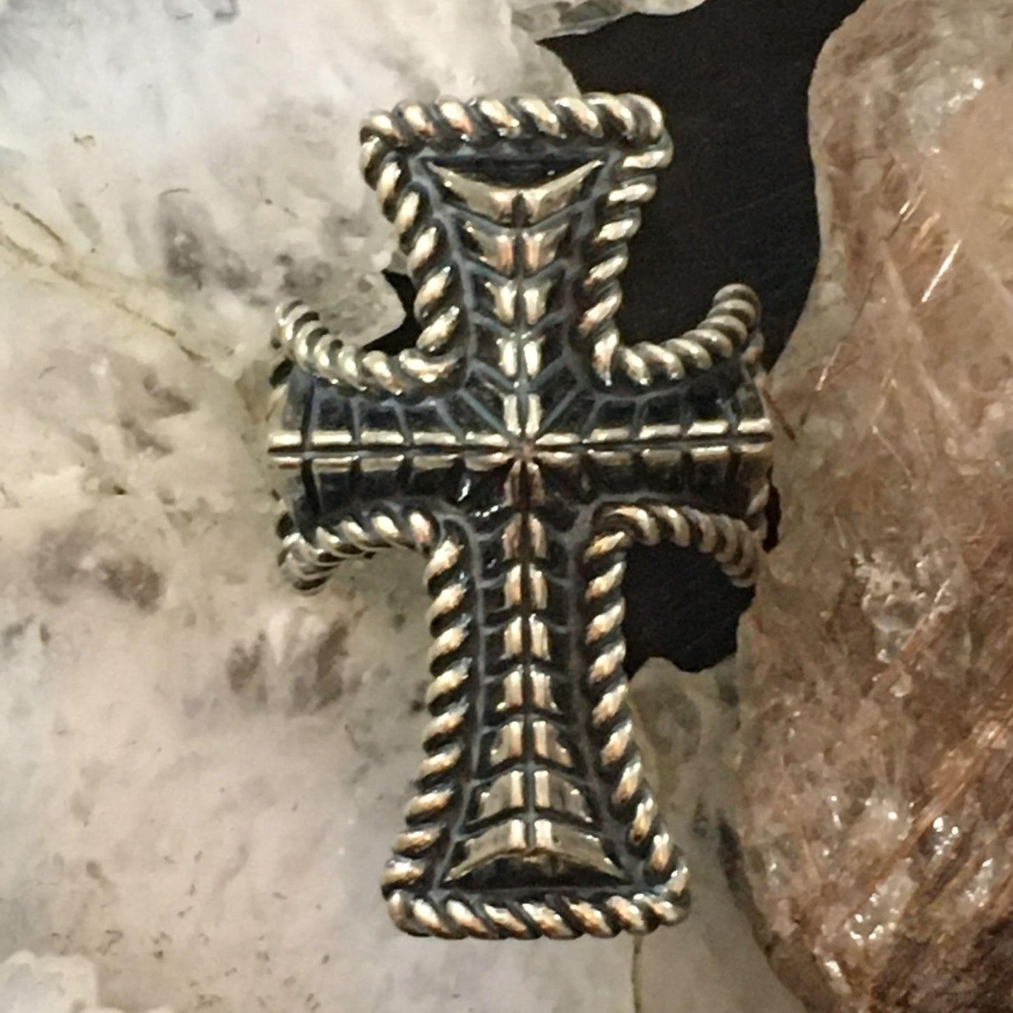 Carolyn Pollack Southwestern Style Sterling Silver Decorated Cross Ring For Women
