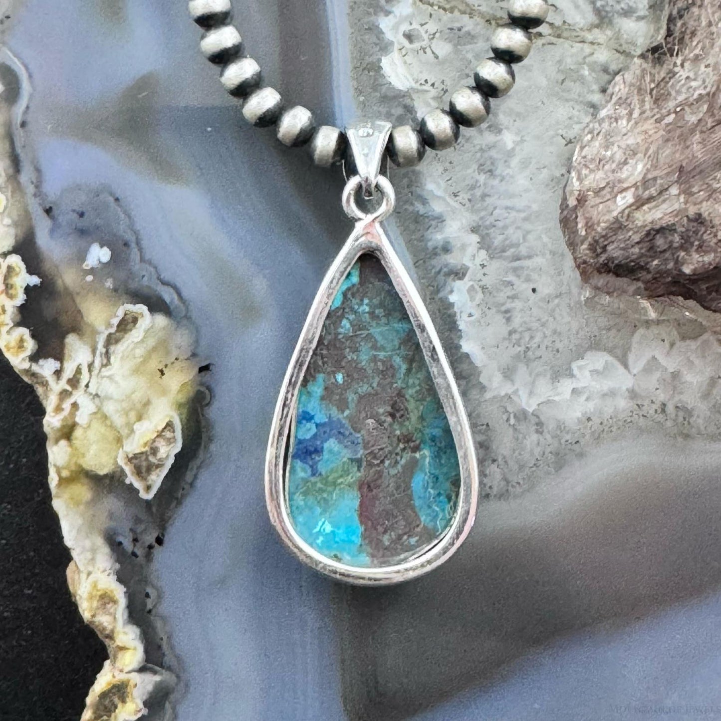 Sterling Silver Southwestern Style Teardrop Chrysocolla Pendant For Women