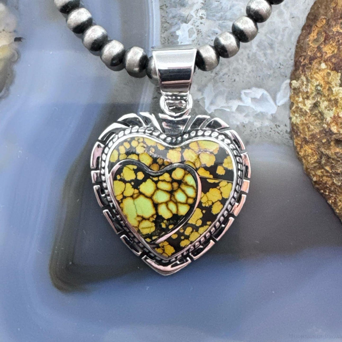 Native American Sterling Silver Chinese Turquoise Double Heart Pendant For Women