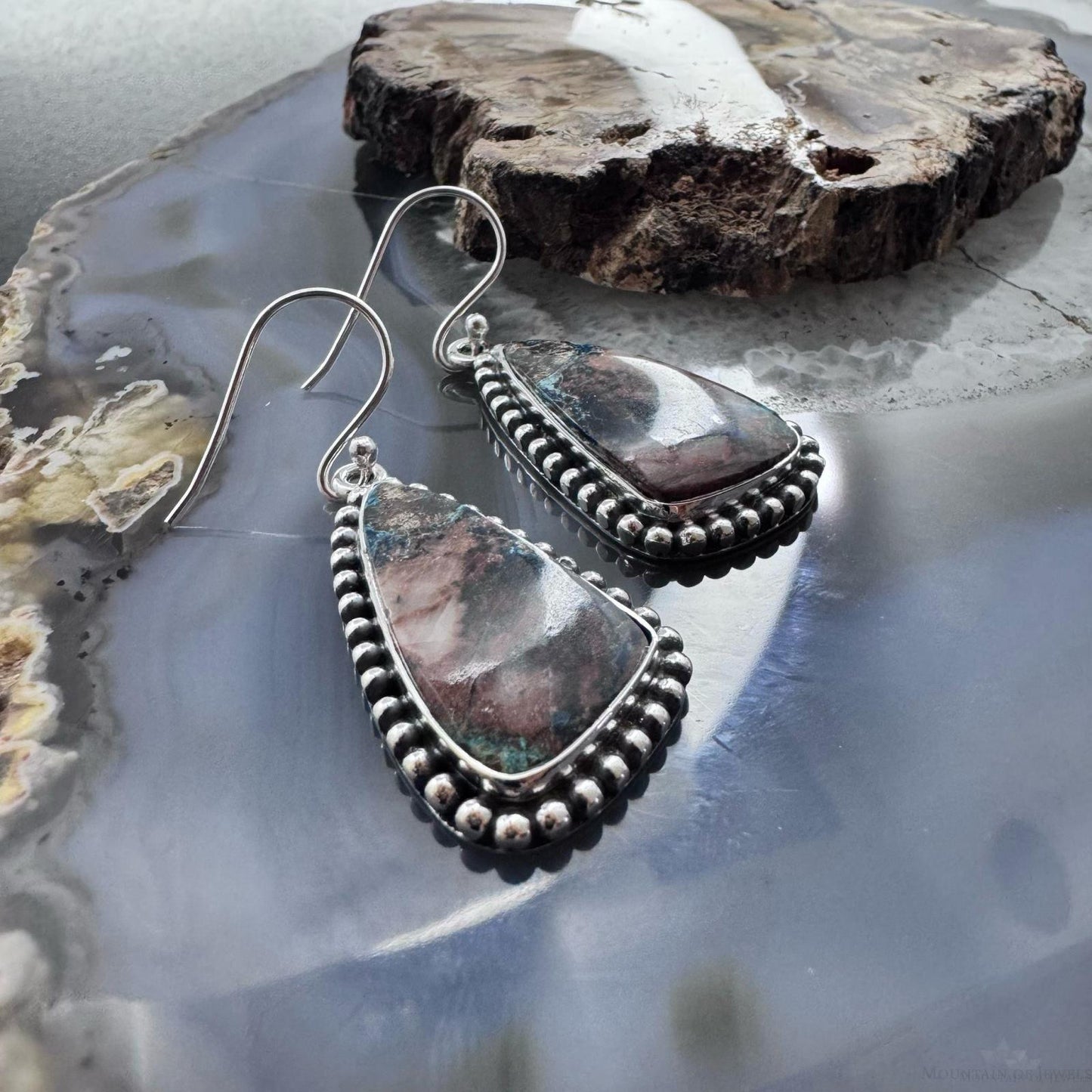 Sterling Silver Southwestern Style Triangle Shattuckite Dangle Earrings For Women