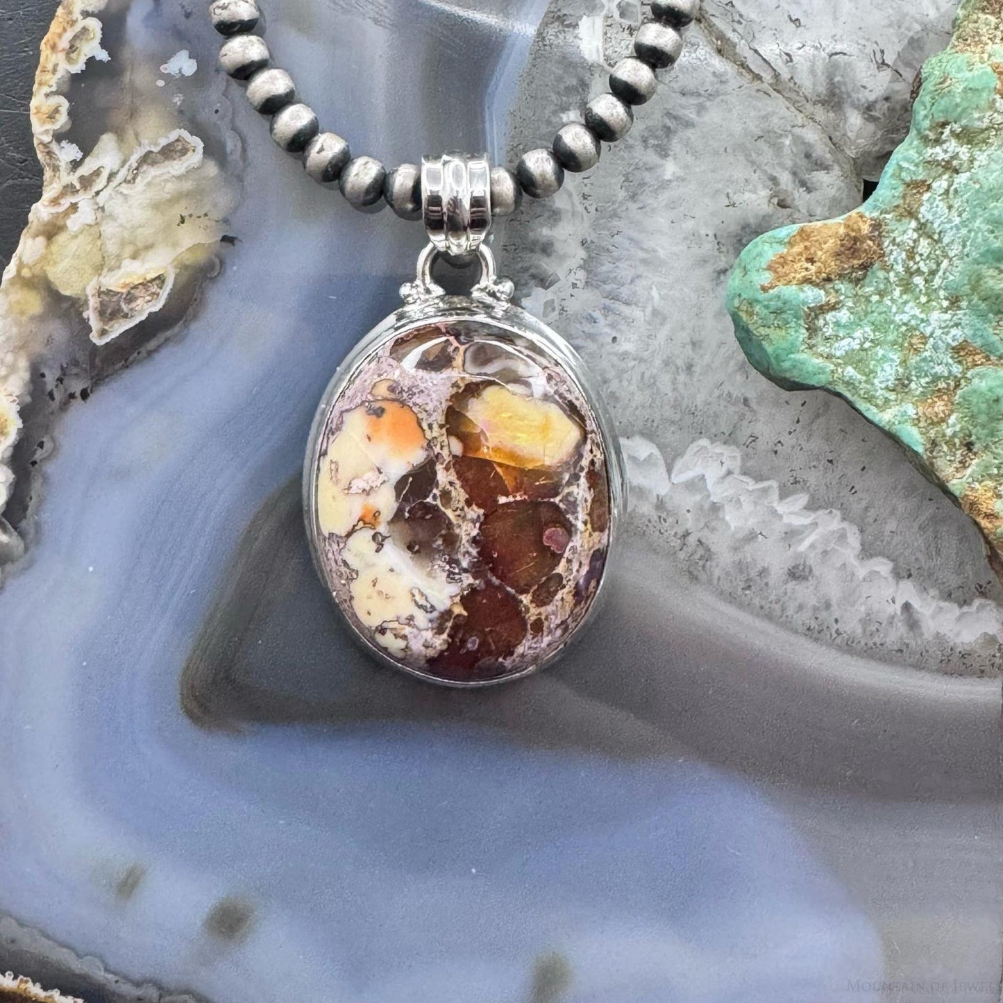 Sterling Silver Southwestern Style Oval Mexican Fire Opal Pendant For Women