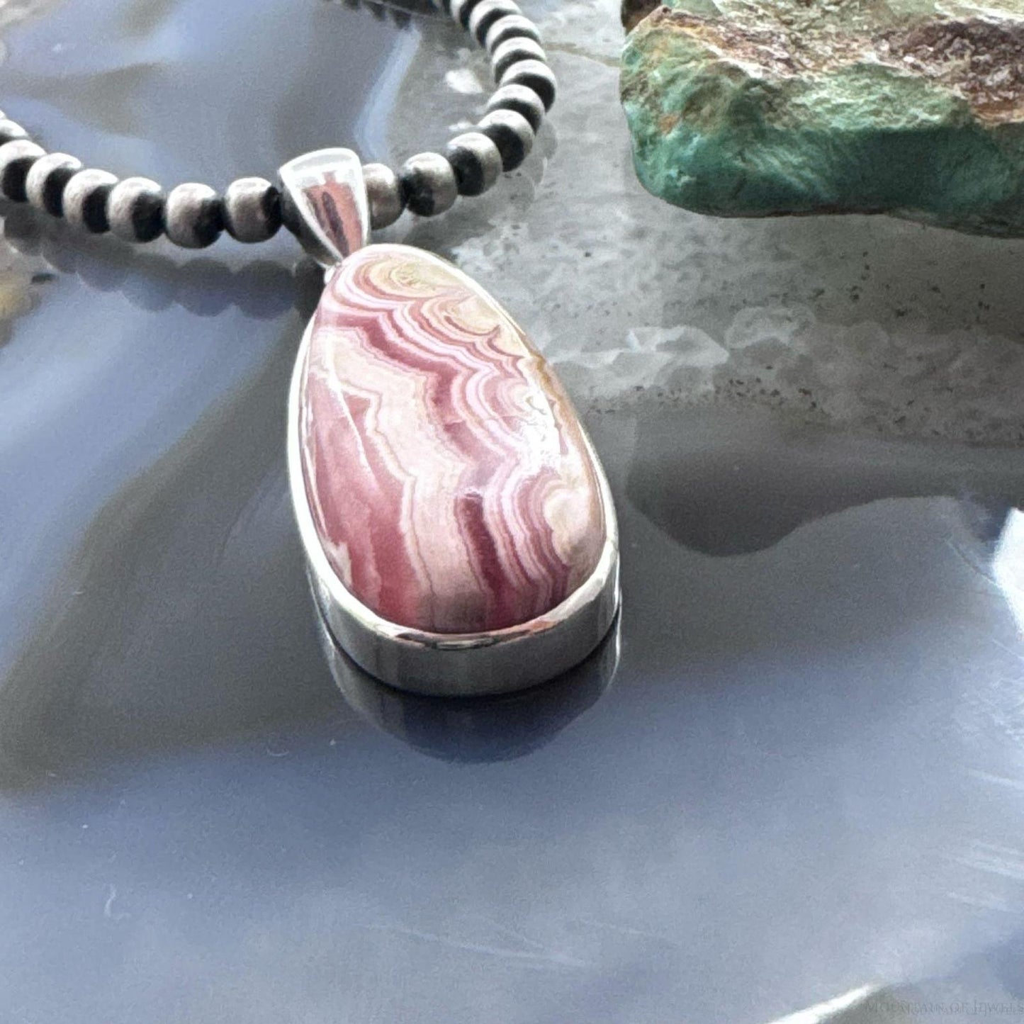 Sterling Silver Southwestern Style Teardrop Rhodochrosite Pendant For Women #1