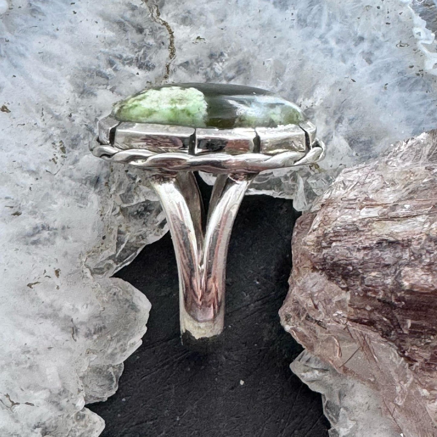 Sterling Silver Southwestern Style Oval Chrome Chalcedony Ring Size 7 For Women