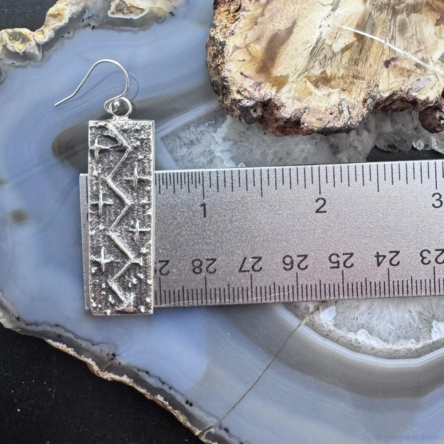 Cheyenne Custer Sterling Silver Tufa Cast Rectangle Dangle Earrings For Women