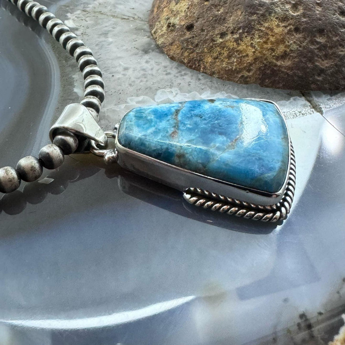 Sterling Silver Southwestern Style Triangle Apatite Decorated Pendant For Women