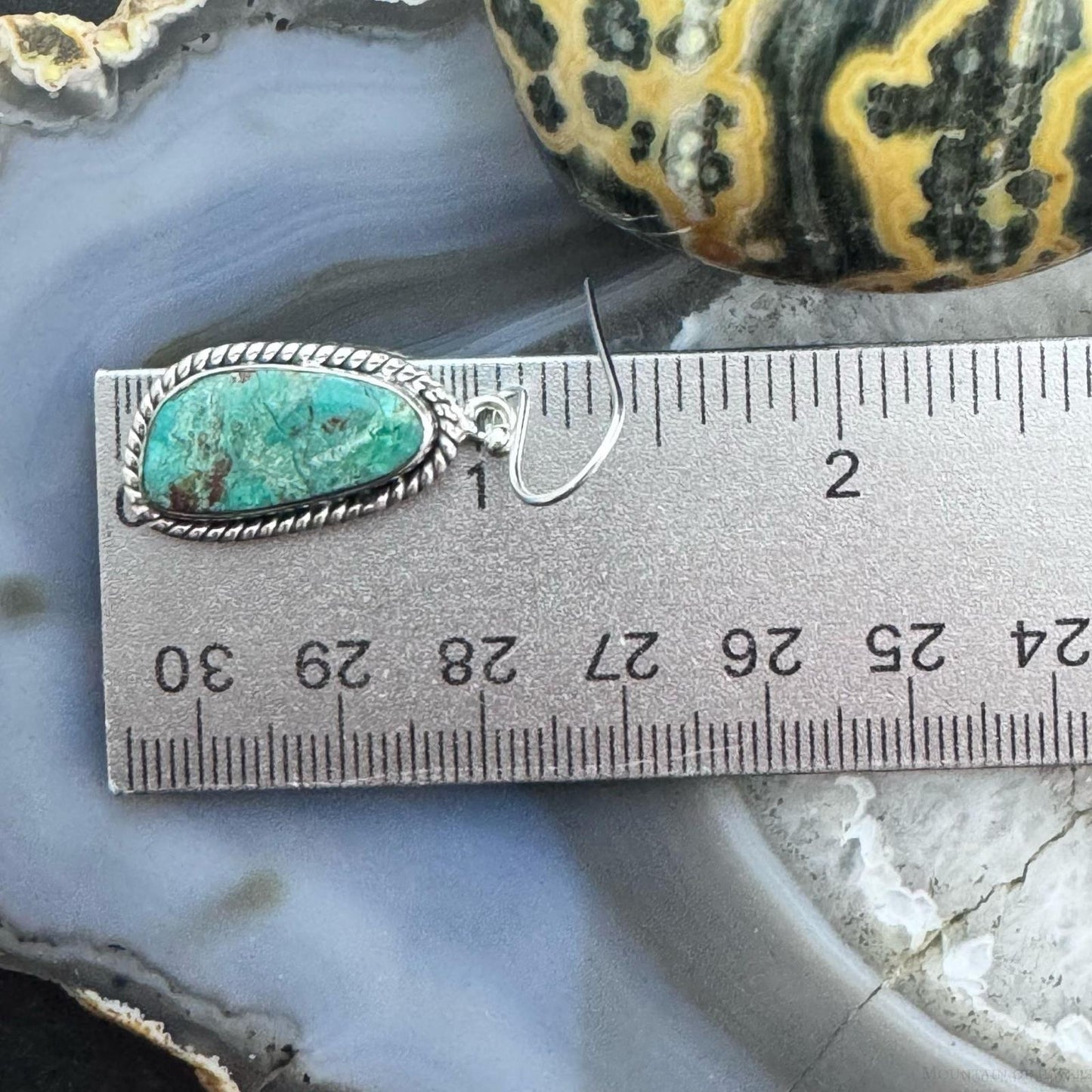 Sterling Silver Southwestern Style Green Shattuckite Dangle Earrings For Women