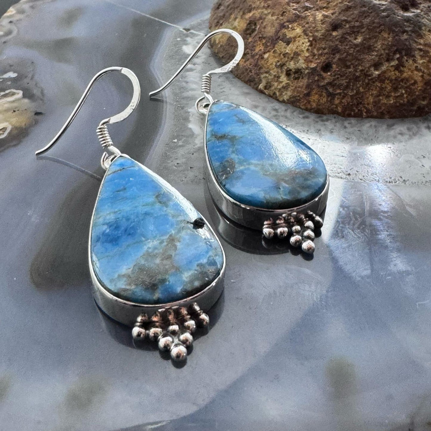 Sterling Silver Southwestern Style Teardrop Apatite Dangle Earrings For Women