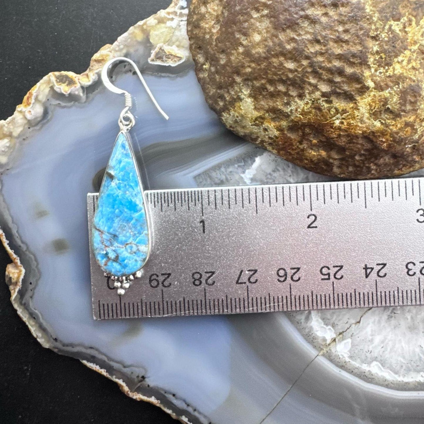 Sterling Silver Southwestern Style Elongated Teardrop Apatite Dangle Earrings For Women