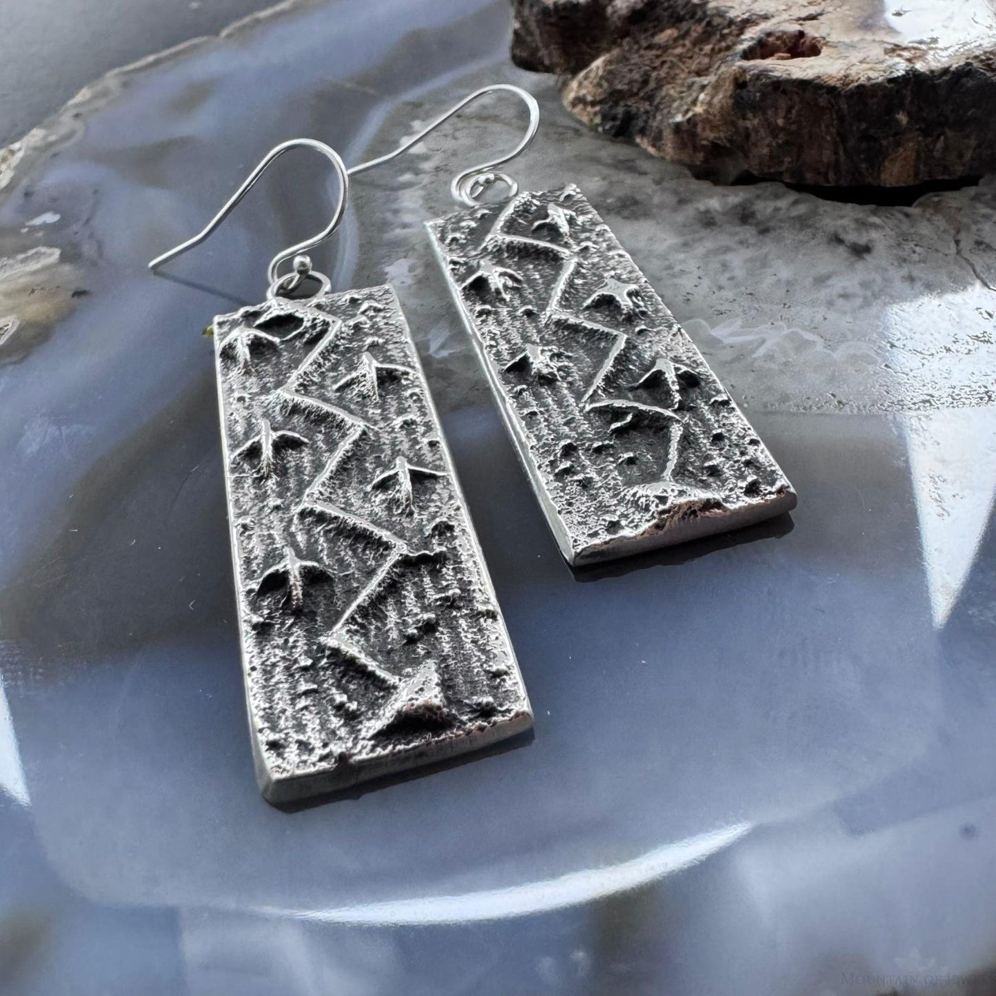 Cheyenne Custer Sterling Silver Tufa Cast Rectangle Dangle Earrings For Women