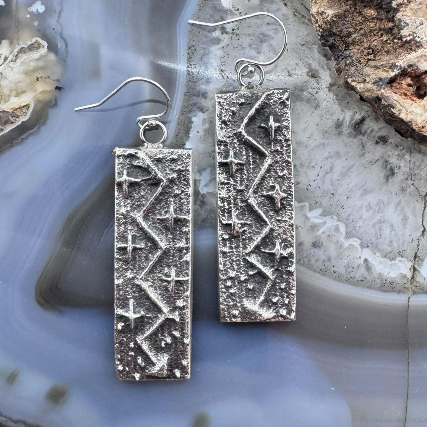 Cheyenne Custer Sterling Silver Tufa Cast Rectangle Dangle Earrings For Women
