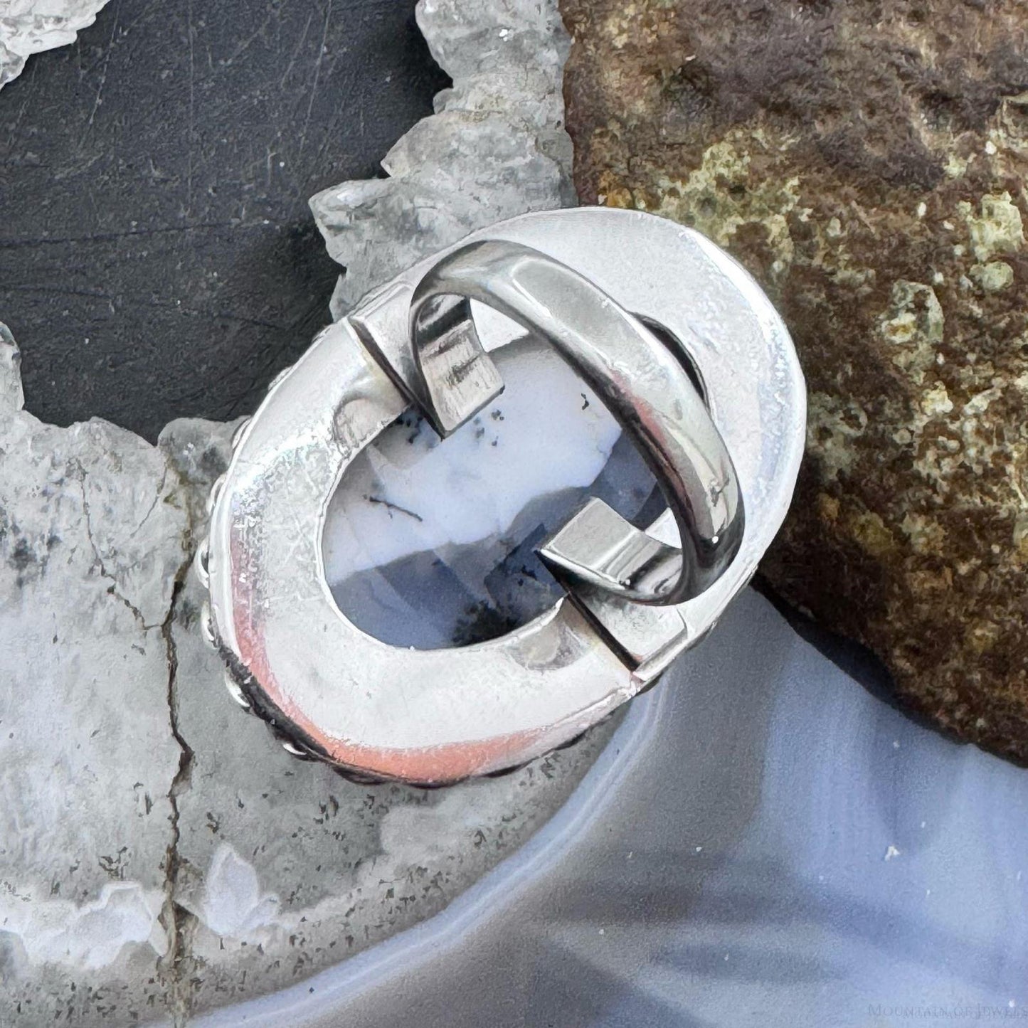 Sterling Silver Southwestern Style Oval Dendrite Agate Ring Size 5 For Women