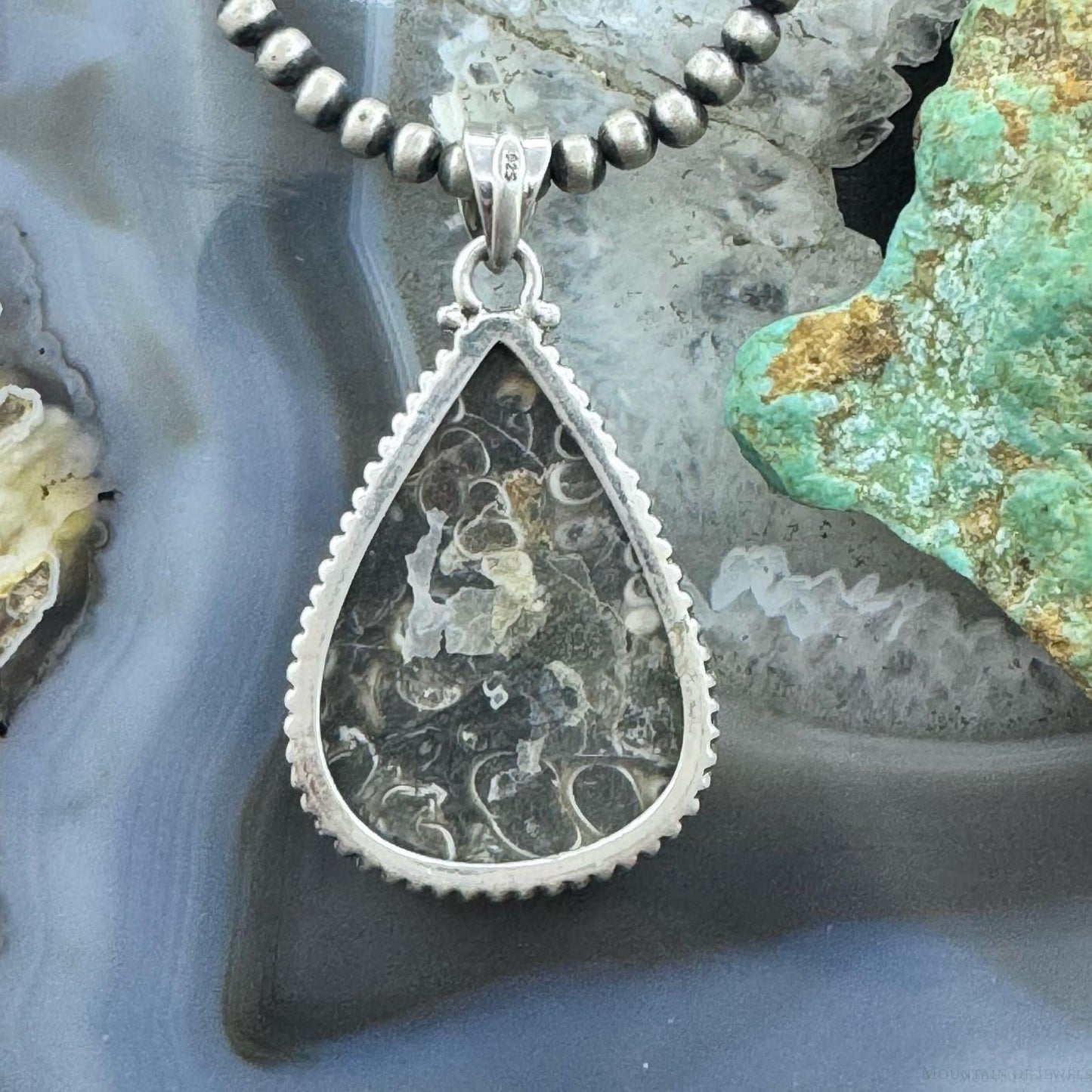 Sterling Silver Southwestern Style Turrietella Fossil Pendant For Women
