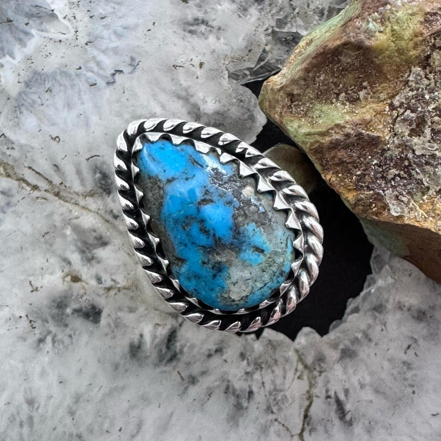 Sterling Silver Southwestern Style Teardrop Kingman Ring Size 9 For Women