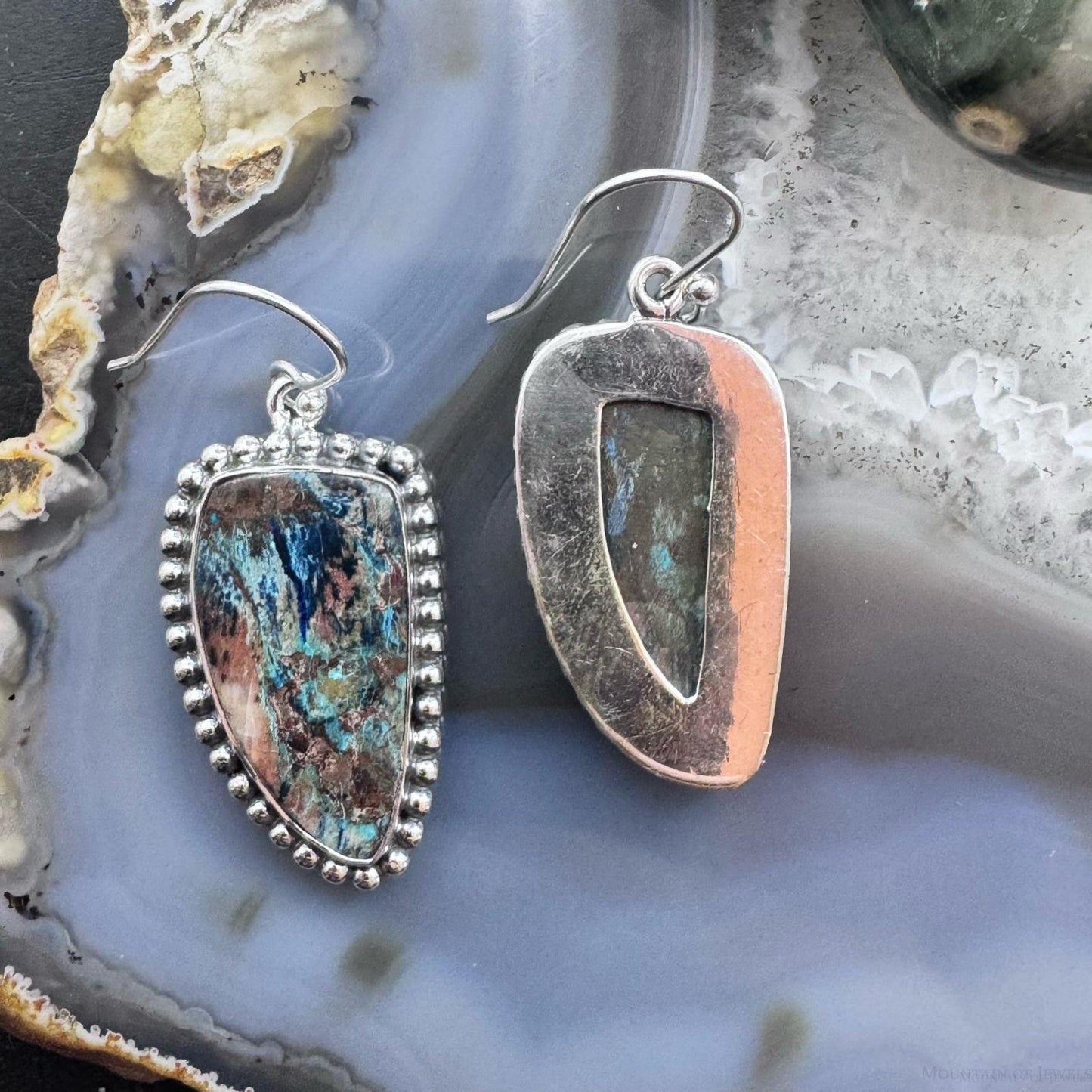 Sterling Silver Southwestern Style Triangle Shattuckite Dangle Earrings For Women #1