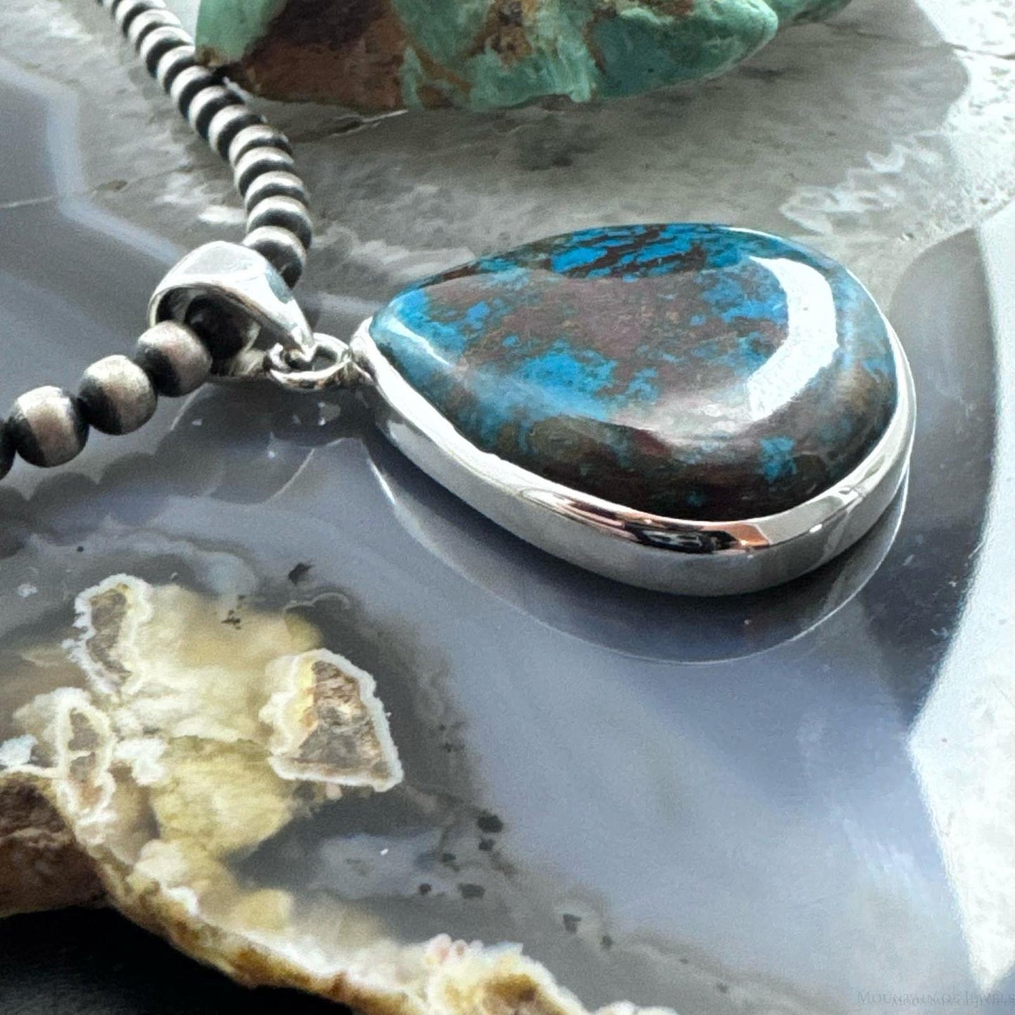 Sterling Silver Southwestern Style Wide Teardrop Chrysocolla Pendant For Women