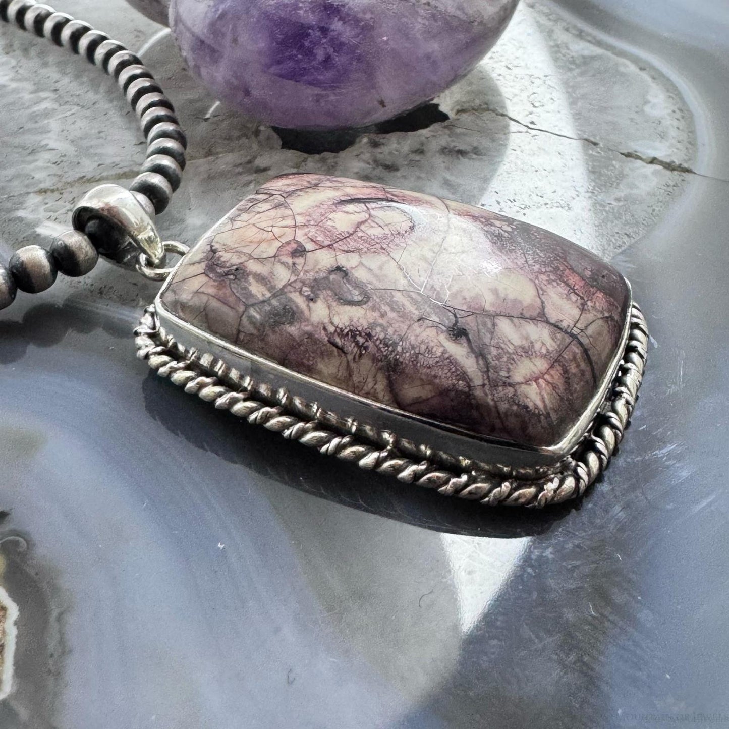 Sterling Silver Southwestern Style Large Rectangle Sunflower Jasper Pendant For Women