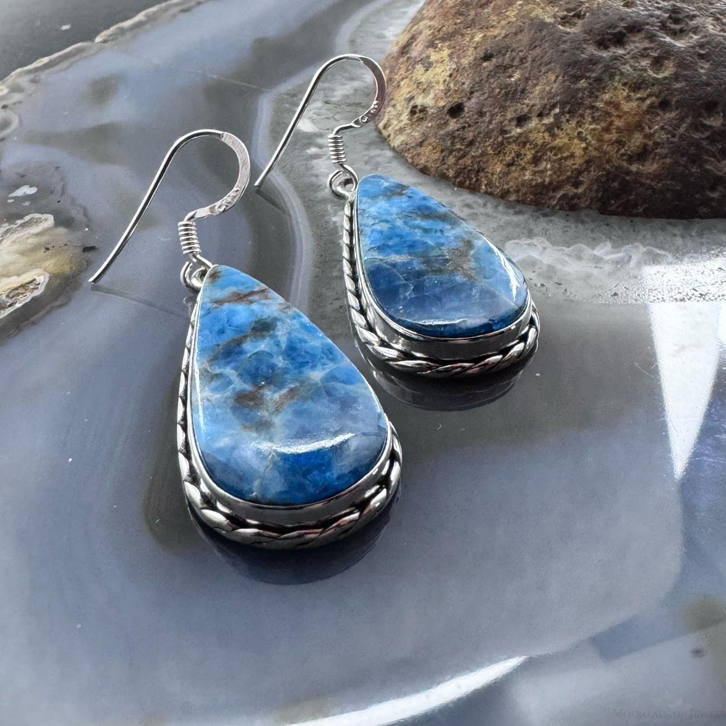 Sterling Silver Southwestern Style Apatite Teardrop Dangle Earrings For Women