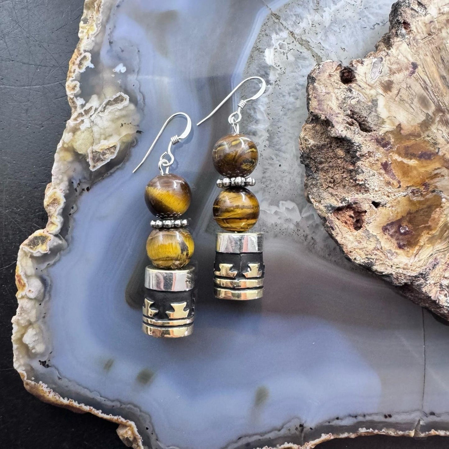Tommy & Rosita Singer Sterling Silver Tigers Eye Bead Dangle Earrings For Women