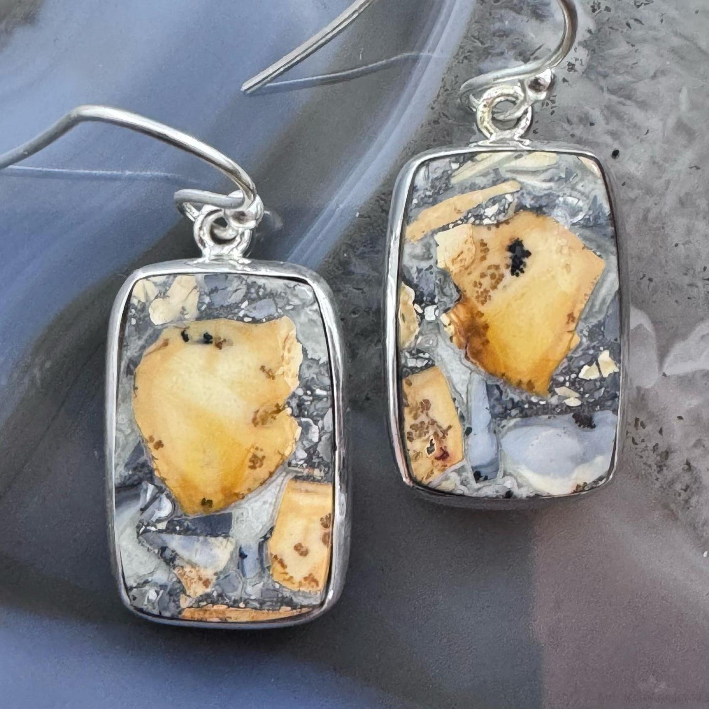 Sterling Silver Southwestern Style Rectangle Maligano Jasper Dangle Earrings For Women1