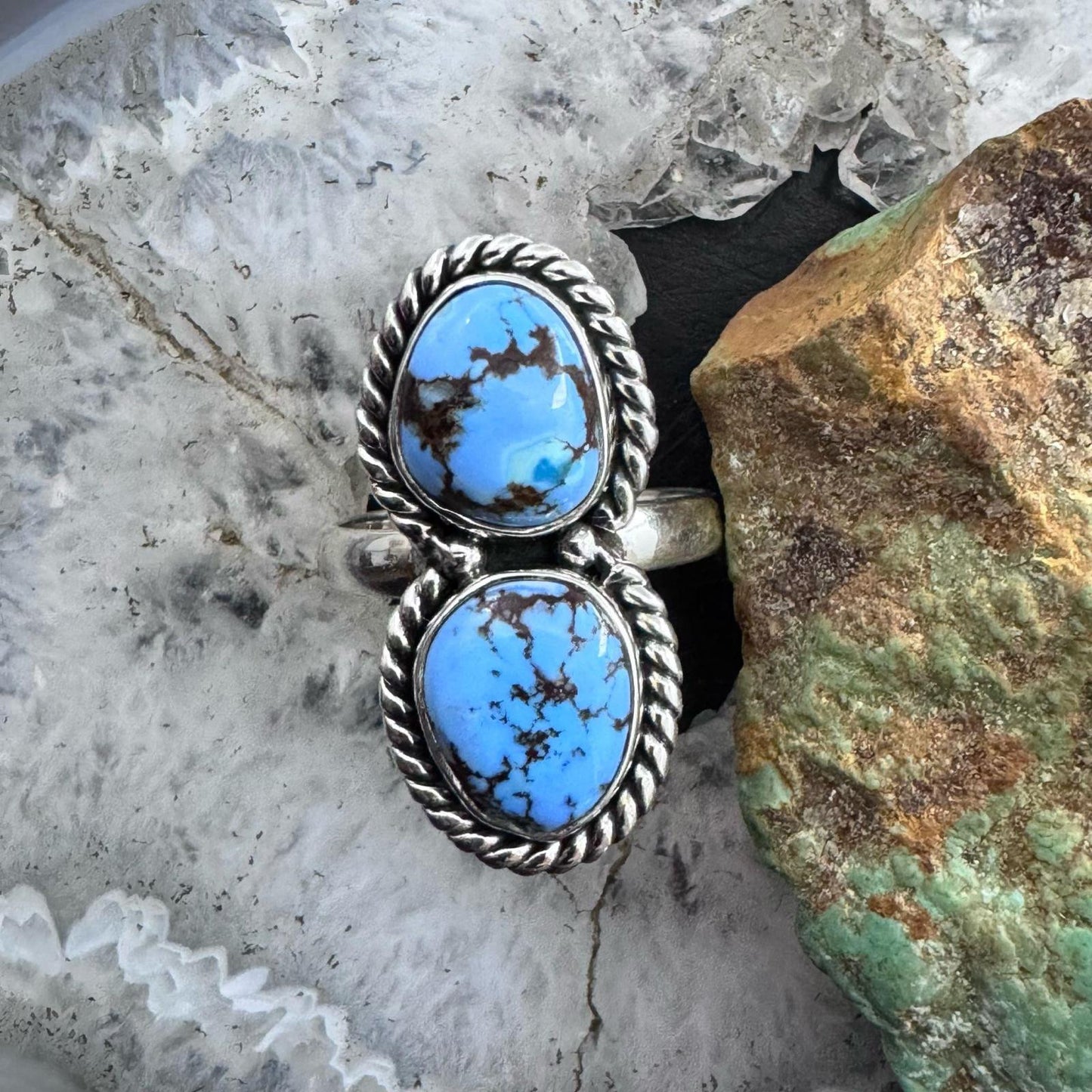 Sterling Silver Southwestern Style 2 Golden Hill Turquoise Ring Size10 For Women