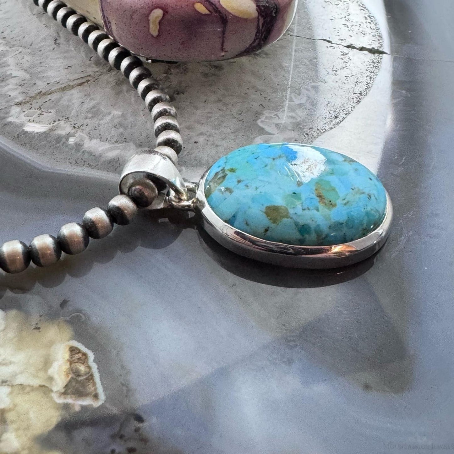 Sterling Silver Southwestern Style Large Oval Apatite Pendant For Women