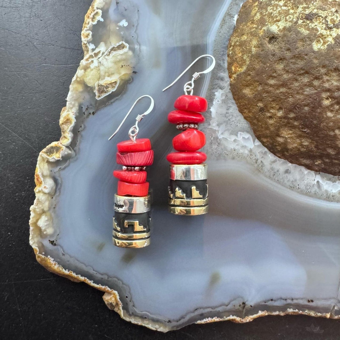 Tommy & Rosita Singer Sterling Silver Red Jasper Bead Dangle Earrings For Women