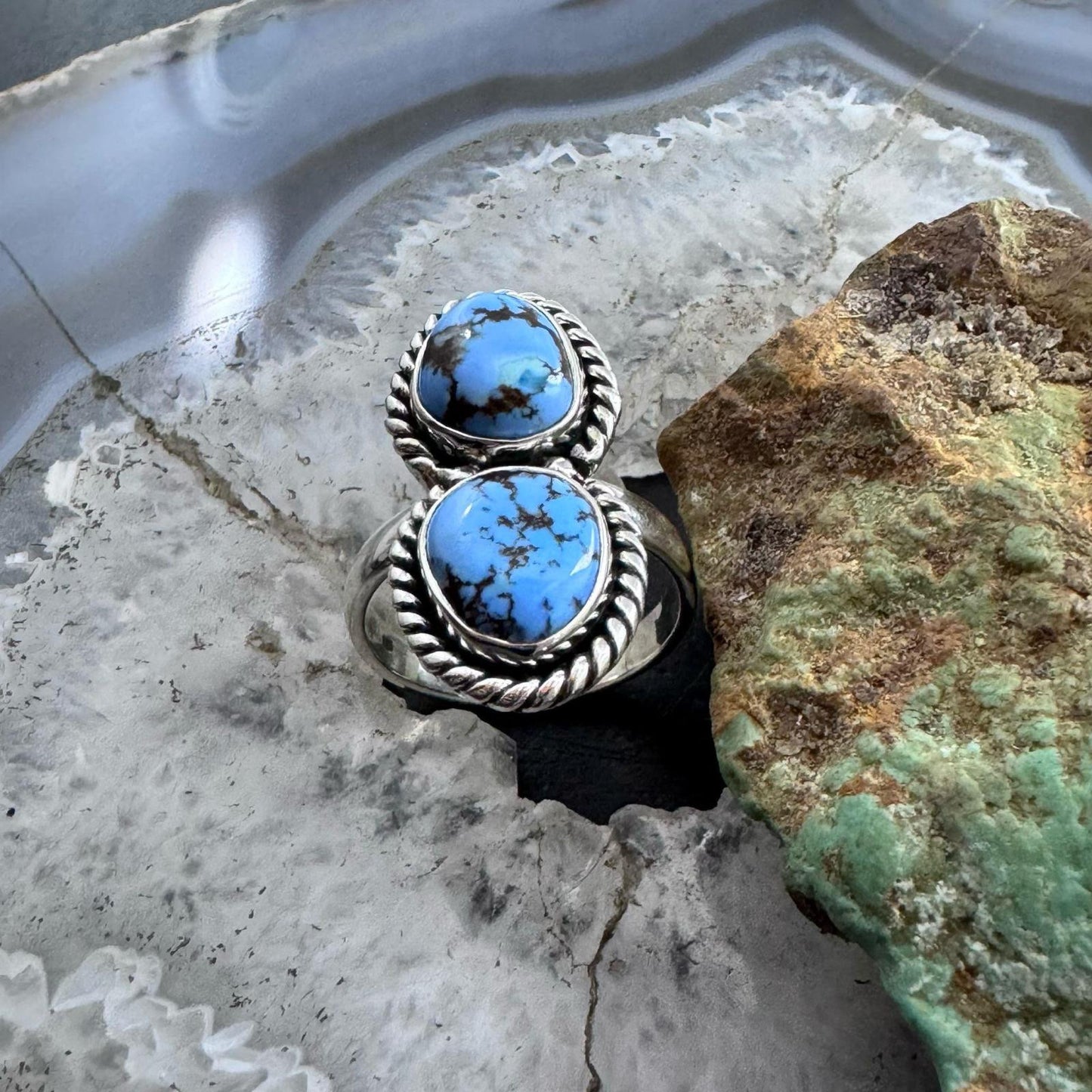 Sterling Silver Southwestern Style 2 Golden Hill Turquoise Ring Size10 For Women